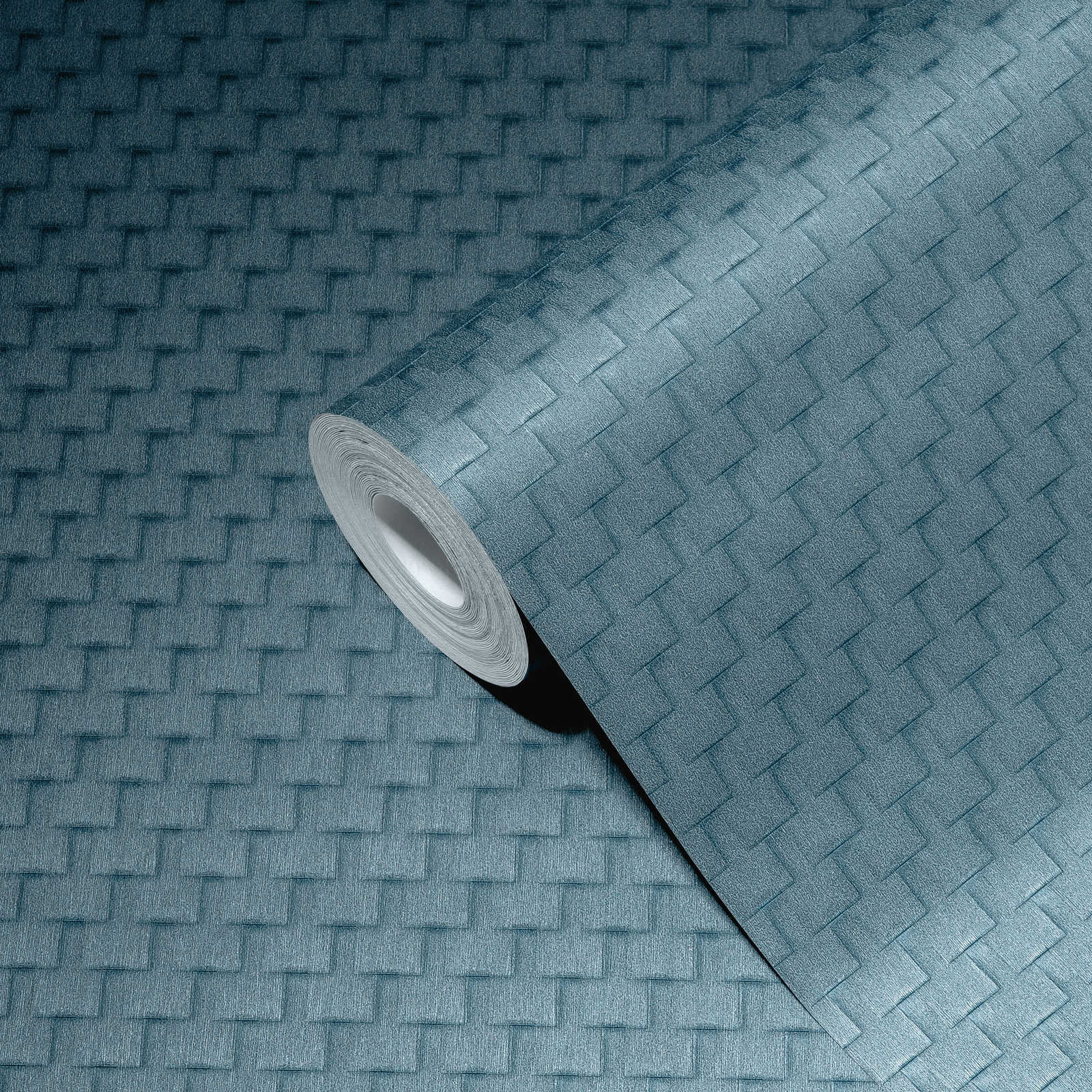             Gemusterte Tapete mit Facetten-Design und 3D-Effekt – Blau, Bronze
        