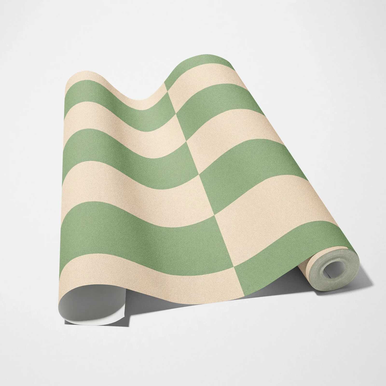             Vliestapete Grafik Vierecke zweifarbig – Beige, Grün
        