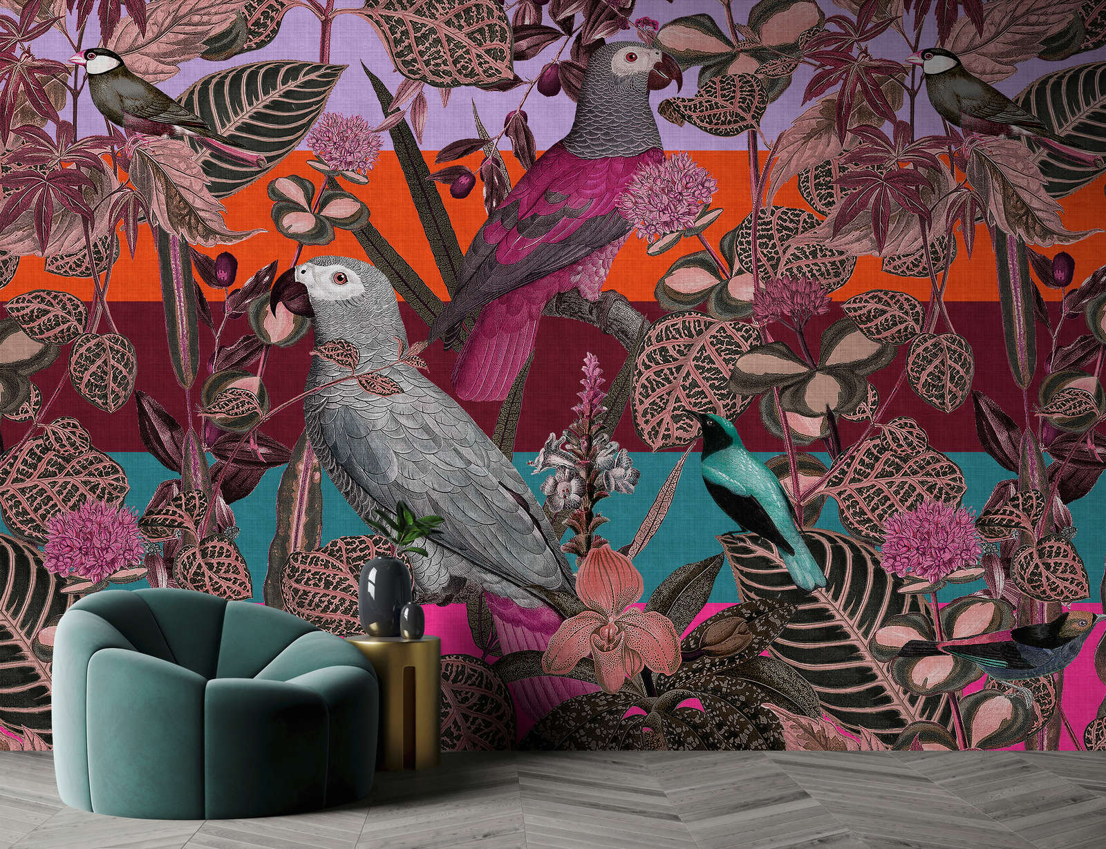 Fototapete »amazona 1« - Exotische Vögel –Violett | Glattes, leicht glänzendes Premiumvlies
