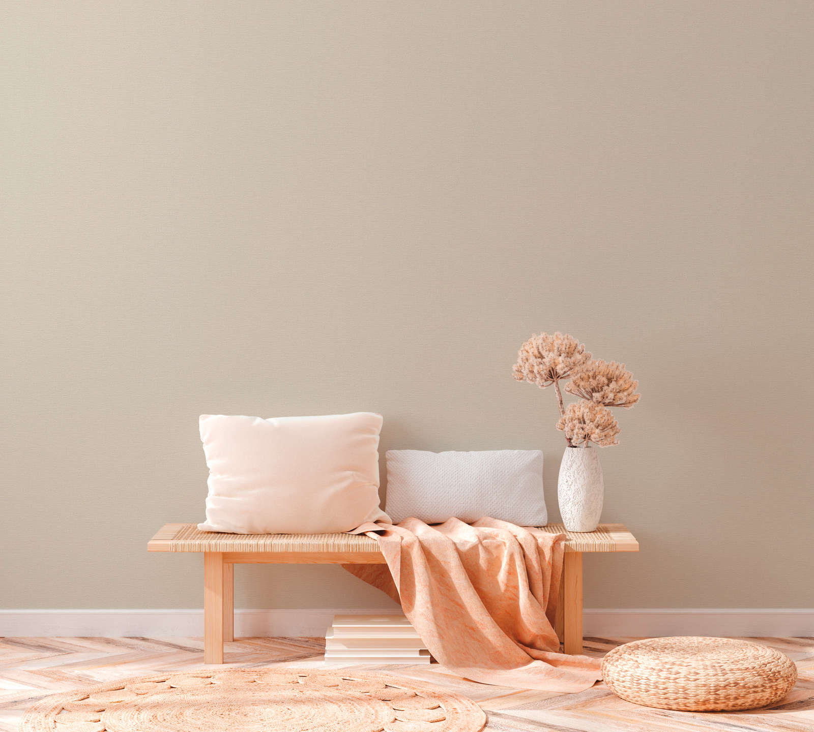             Vliestapete einfarbig mit leichter Textilstruktur PVC-frei – Beige
        