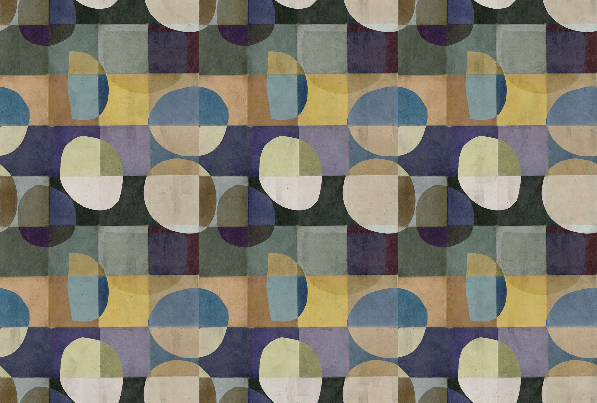             Fototapete »luna« - Buntes Retromuster vor Betonputzoptik – Grün , Blau Gelb, Beige | Glattes, leicht glänzendes Premiumvlies
        