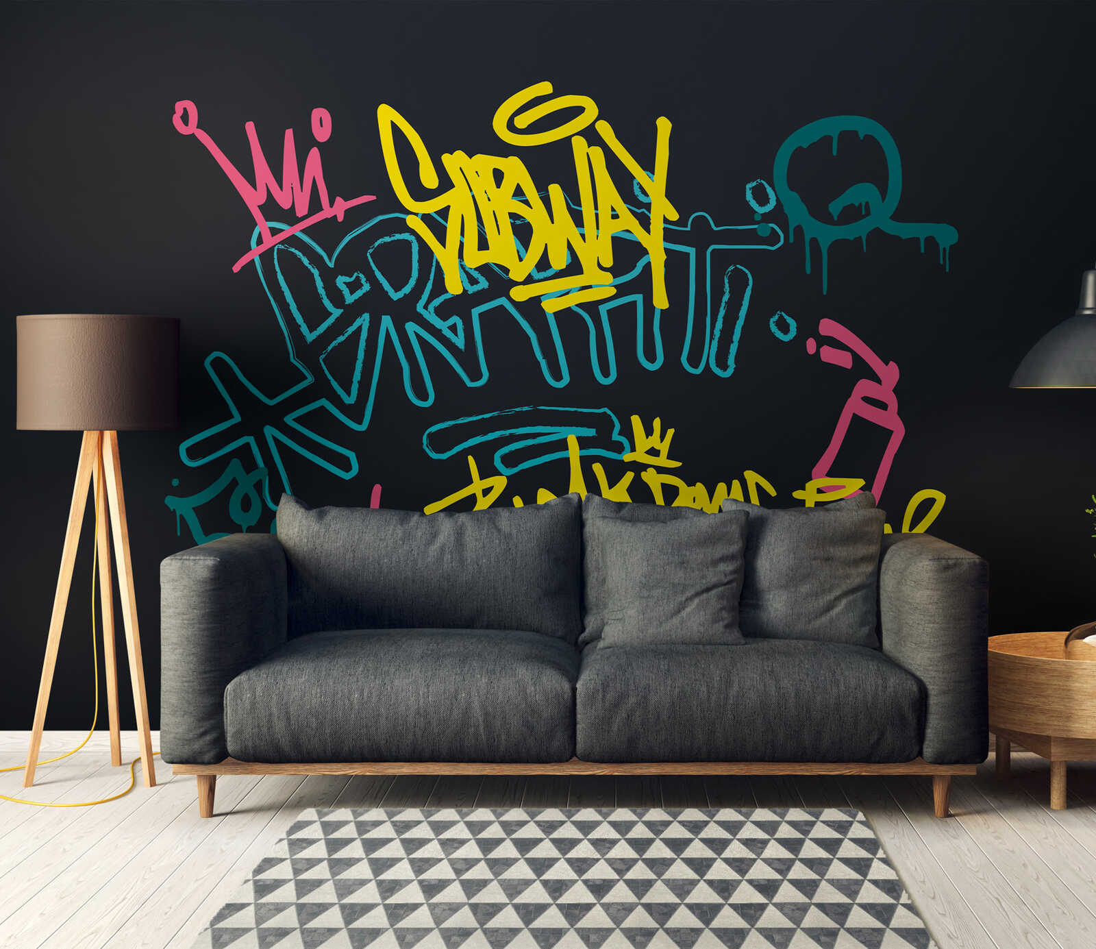         Subway Vibes fotobehang - neon graffiti vliesbehang in urban stijl - kleurrijk
    