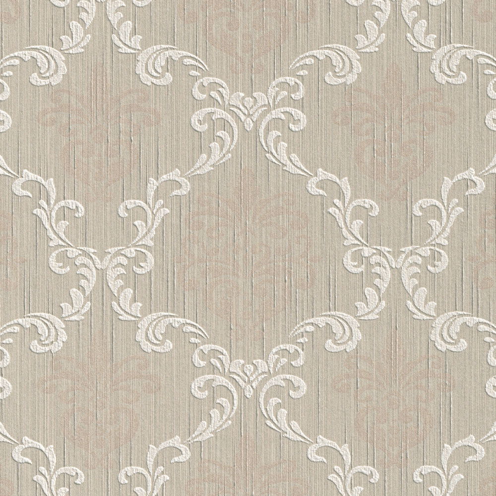             Ornamenttapete mit Rankenmuster & Struktureffekt – Beige
        