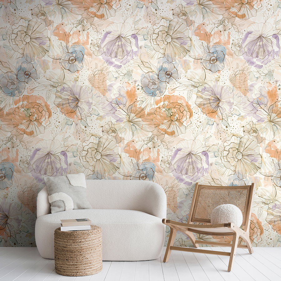 Floral wallpaper, Pastellfarben, Blumenmuster, Wandtapete, Raumdekoration