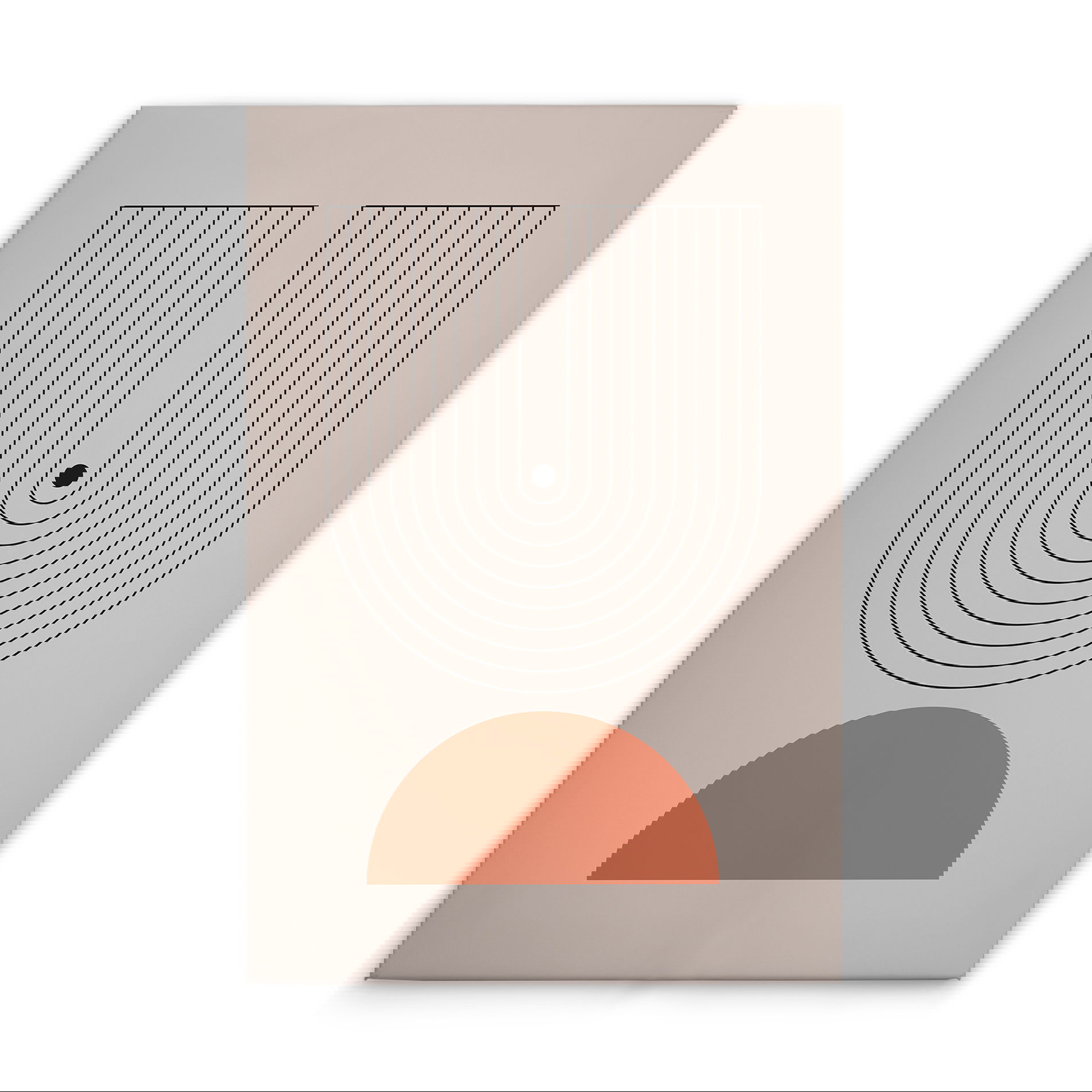             Leinwandbild - Geometrisches Muster mit Halbkreis und Linien – 30 x 45 cm - Grau, Schwarz
        