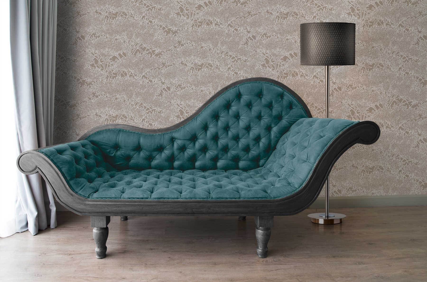             Blumentapete in Grau mit Silber Metallic Effekt – Grau, Silber
        