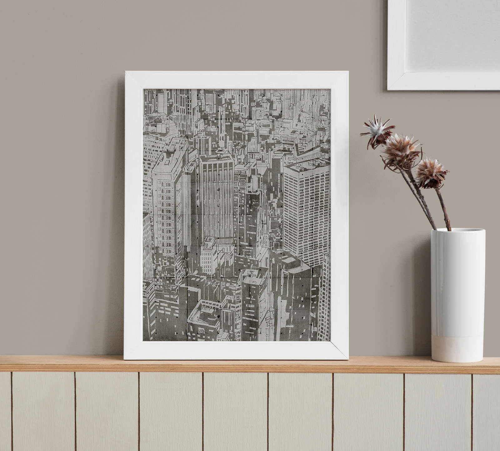 Kunstdruck, Stadtansicht, Schwarz-Weiß, Rahmenbild, Wanddekoration