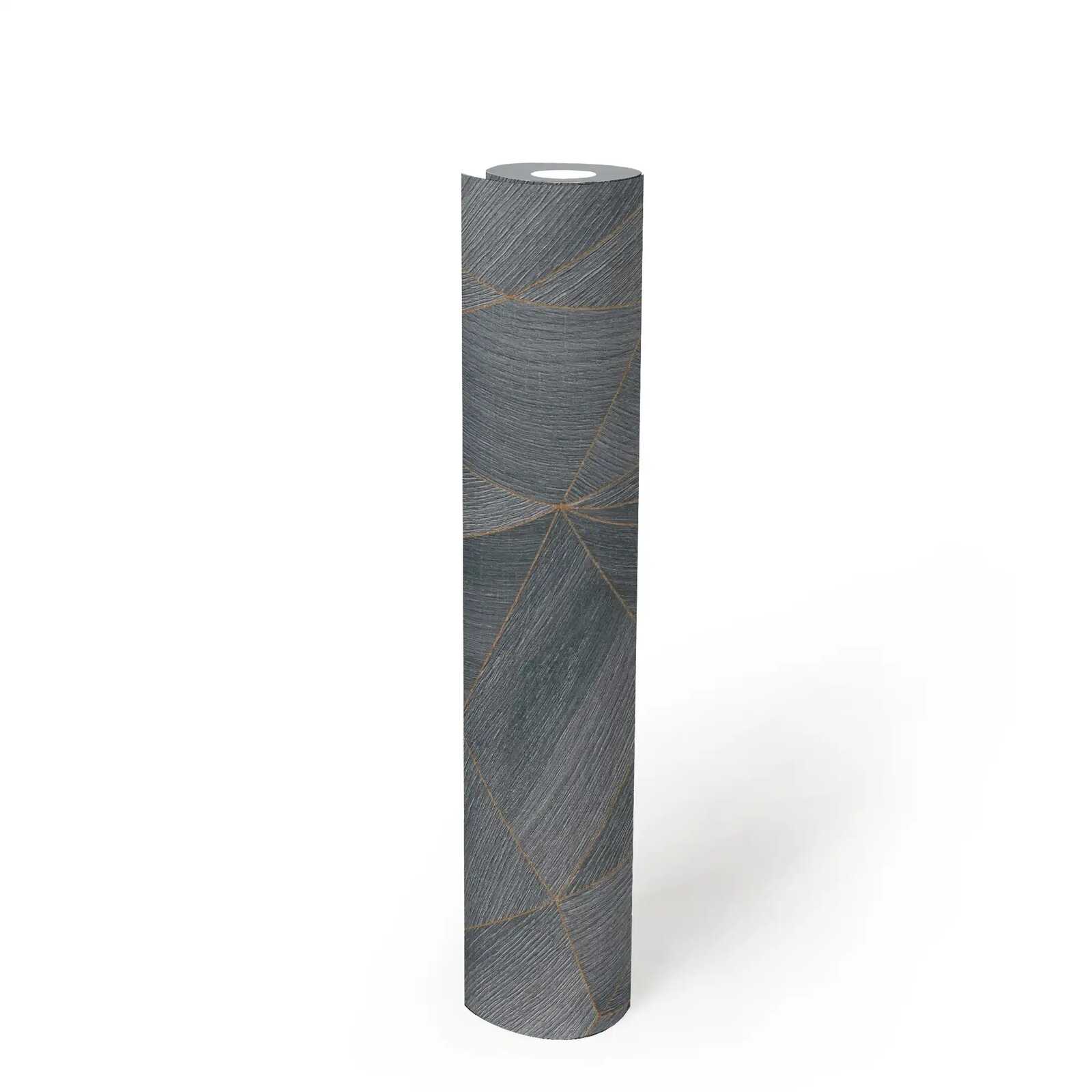 Holztapete geometrisches Muster &amp; Metallic-Effekt – Grau, Schwarz