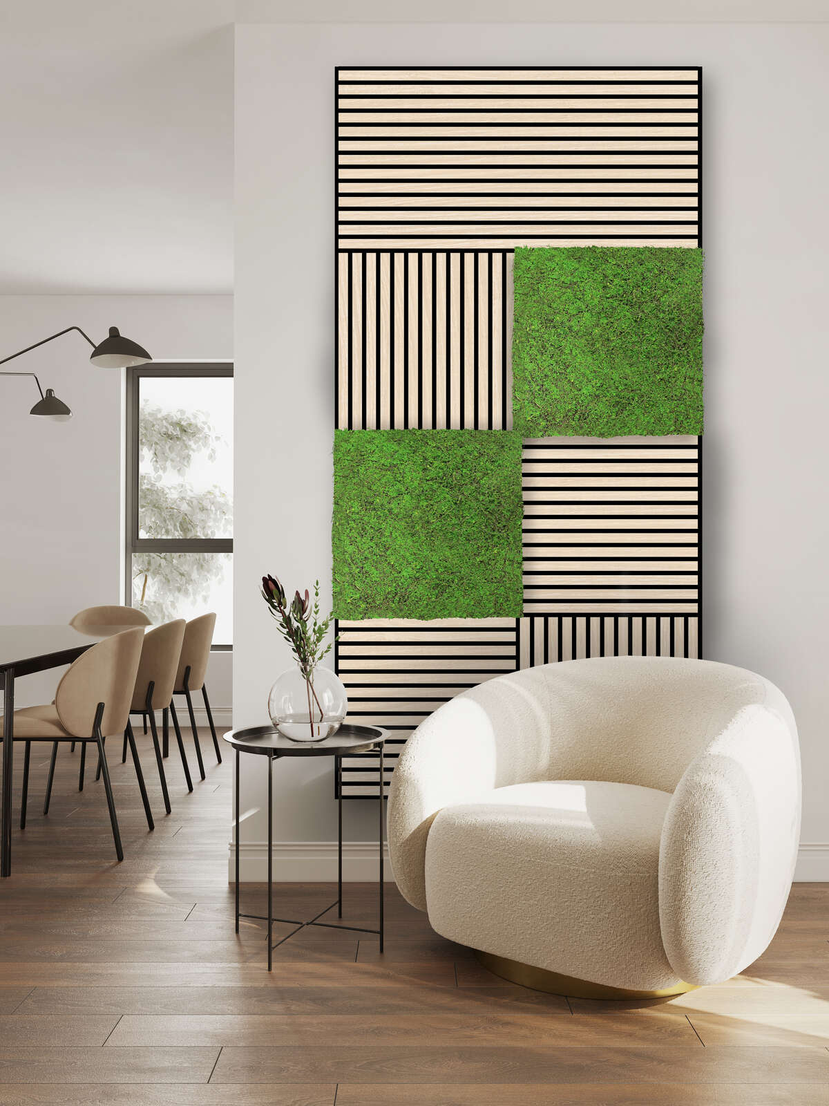 Panelwandkunst, geometrische Kunst, Moospaneel, Wohnzimmer-Dekoration, Sessel