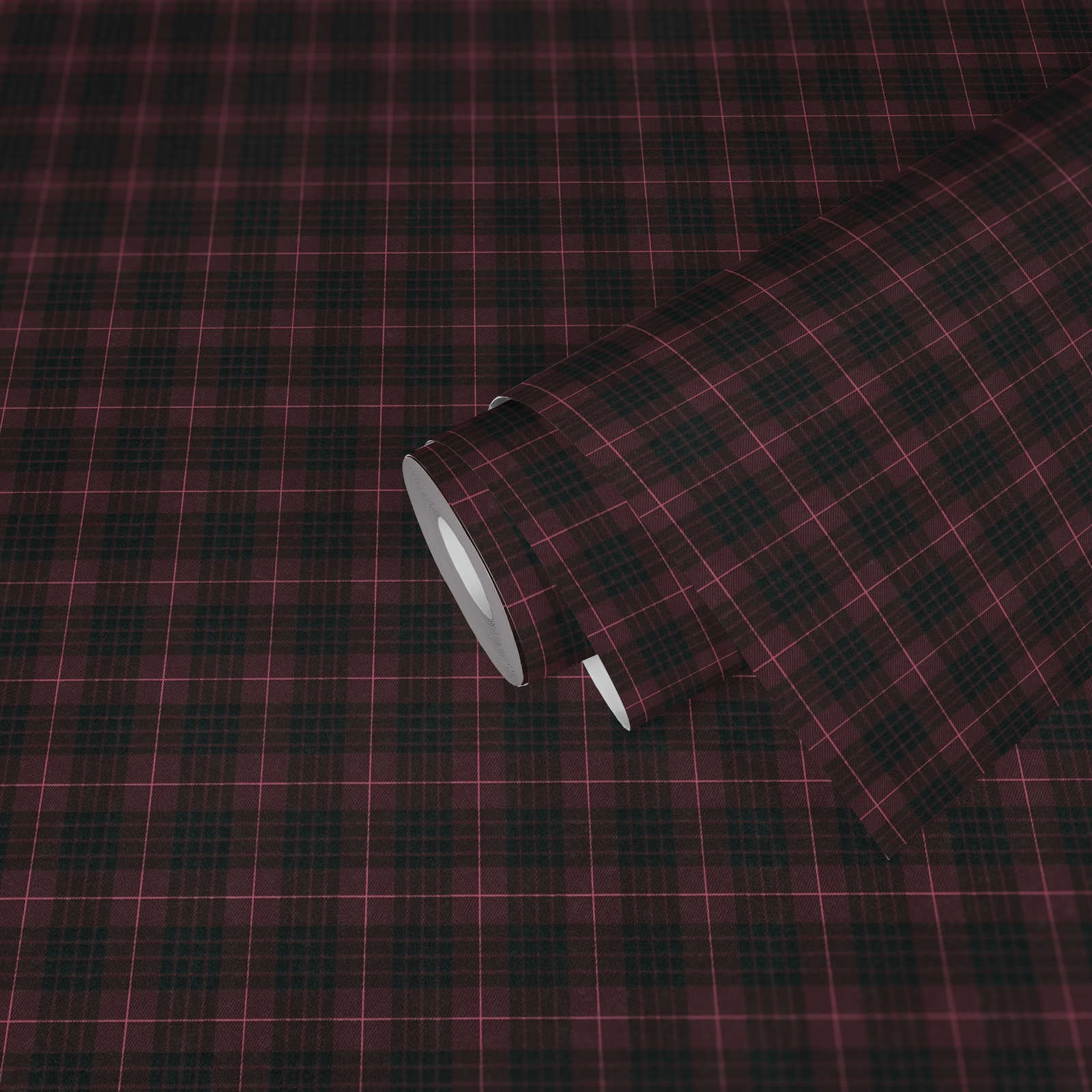             Vliestapete mit Stoffoptik kariert Flanell-Look – Rot, Schwarz
        