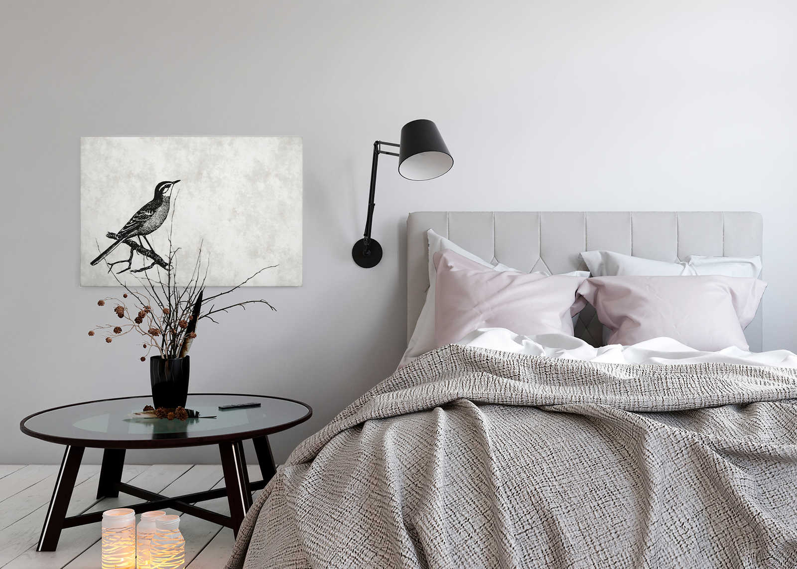             Vogel Leinwandbild im Zeichenlook mit Putzoptik – 0,90 m x 0,60 m
        