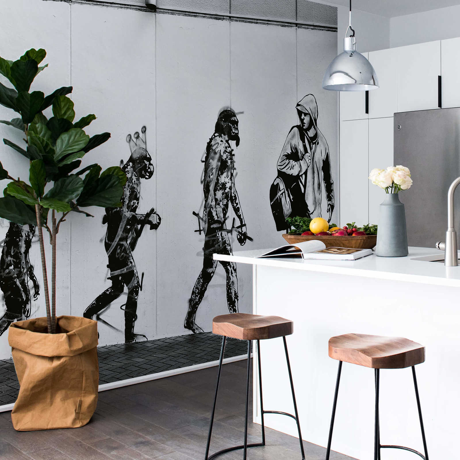            Fototapete modern Street Art Evolution – Schwarz, Weiß
        