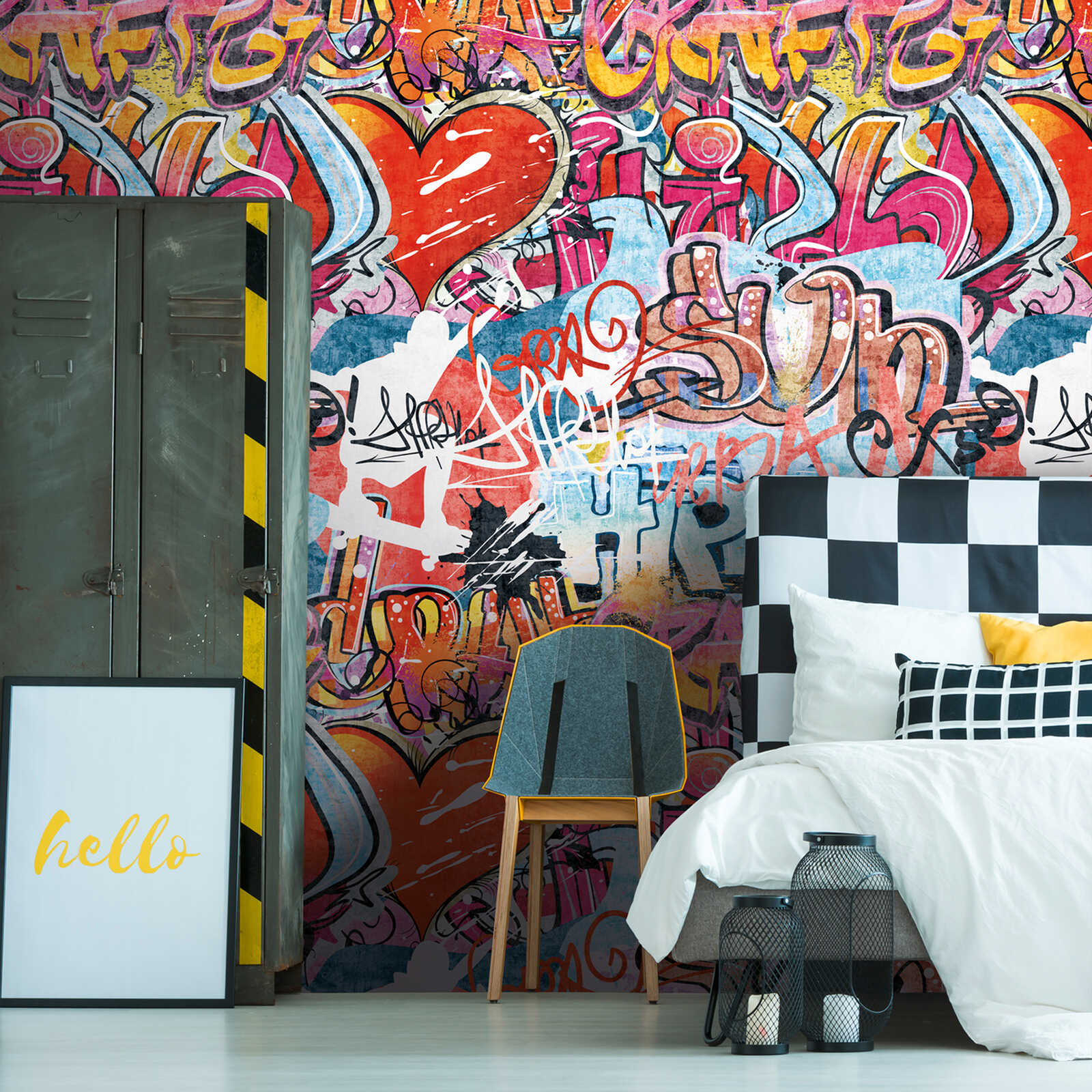         Urban art non-woven wallpaper panel 159cm wide x 280cm high - graffiti look for teenagers, smooth surface - colourful
    