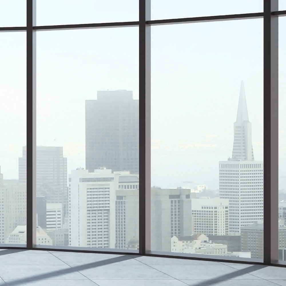 großes fenster, stadtsicht, hochhaus panorama, glasfenster, urbaner ausblick