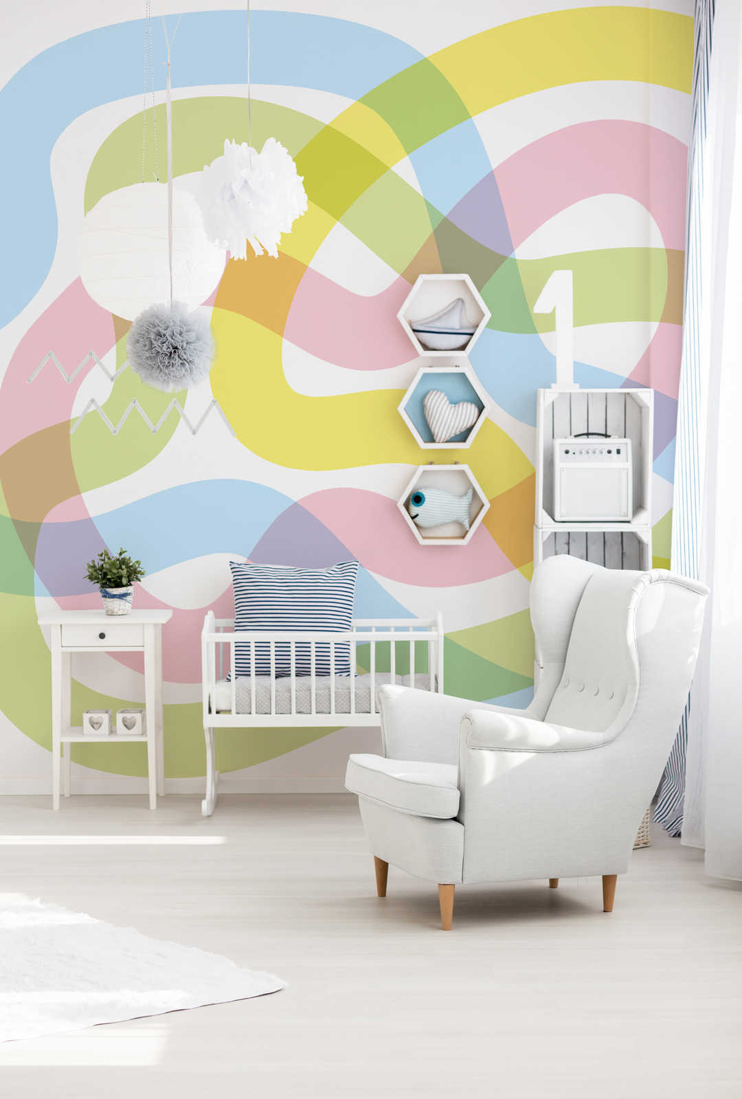         Kids room mural colourful vintage shapes
    