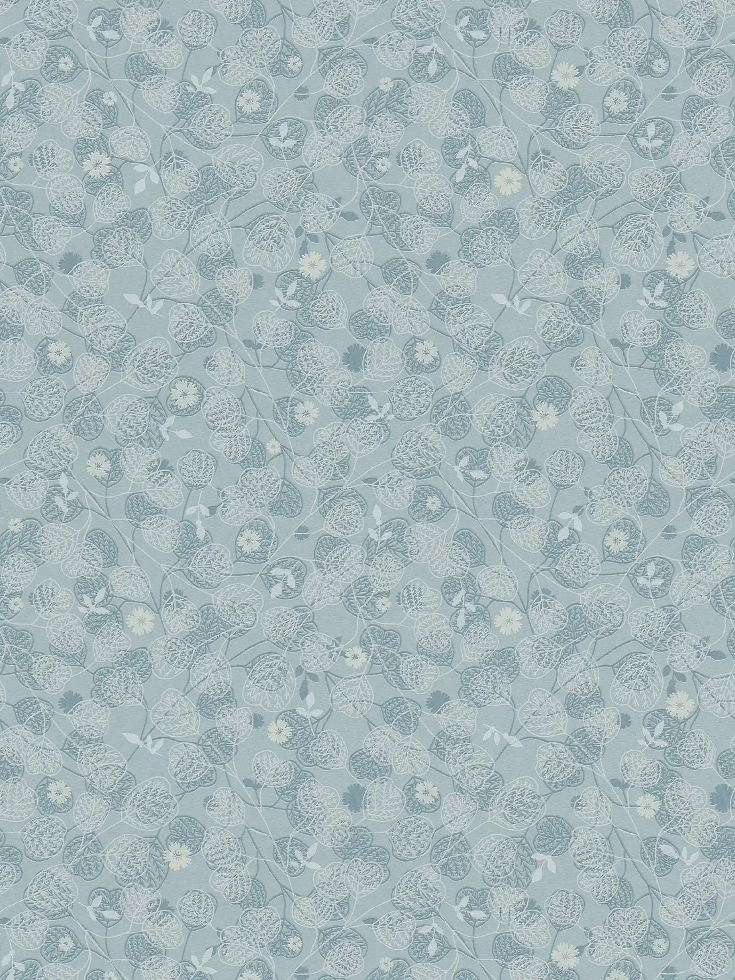 Florale Vliestapet mit Blättern und Blumen – Blau, Weiß