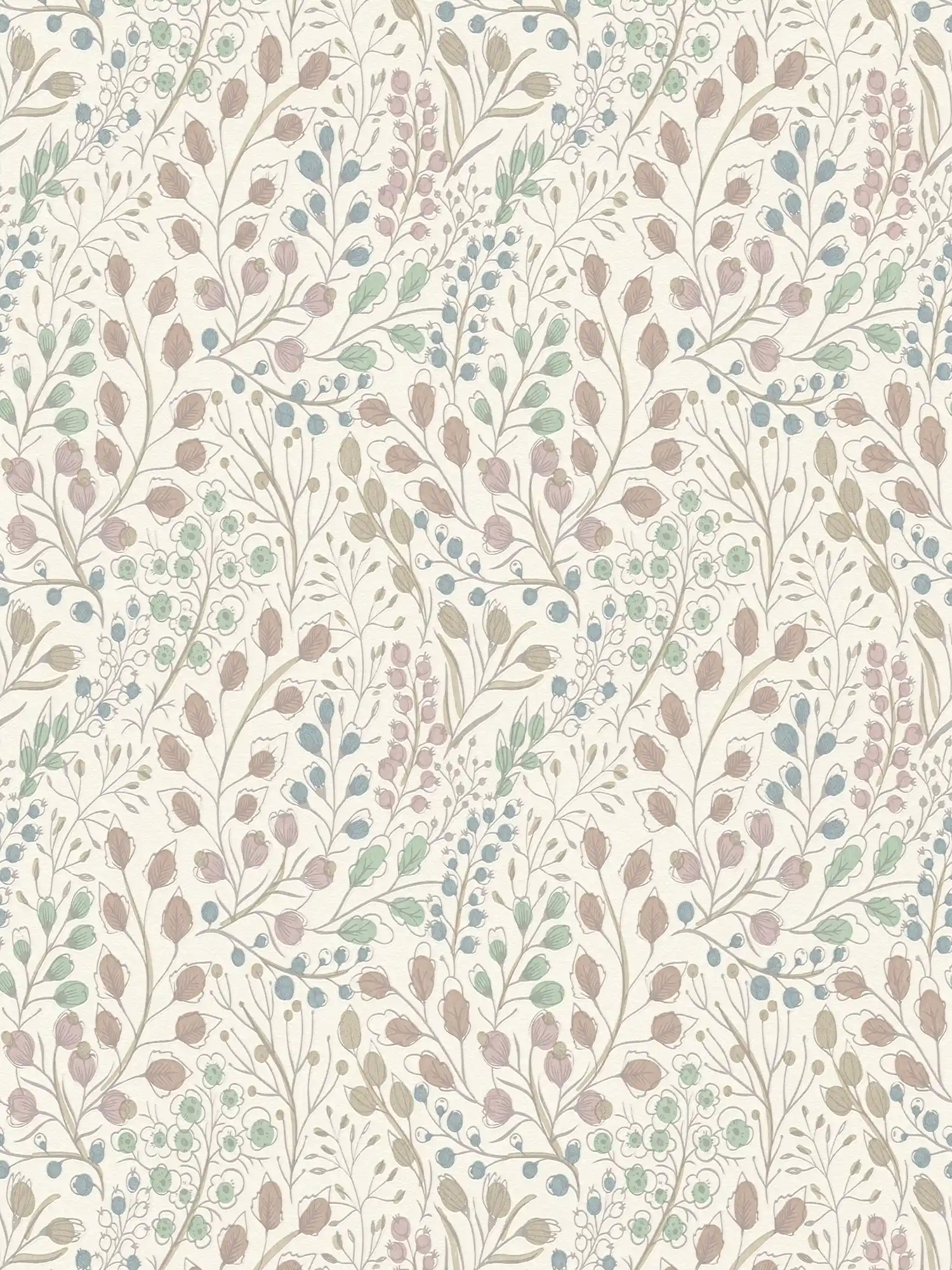 Florale Vliestapete im Zeichen Stil – Weiß, Rosa, Grün