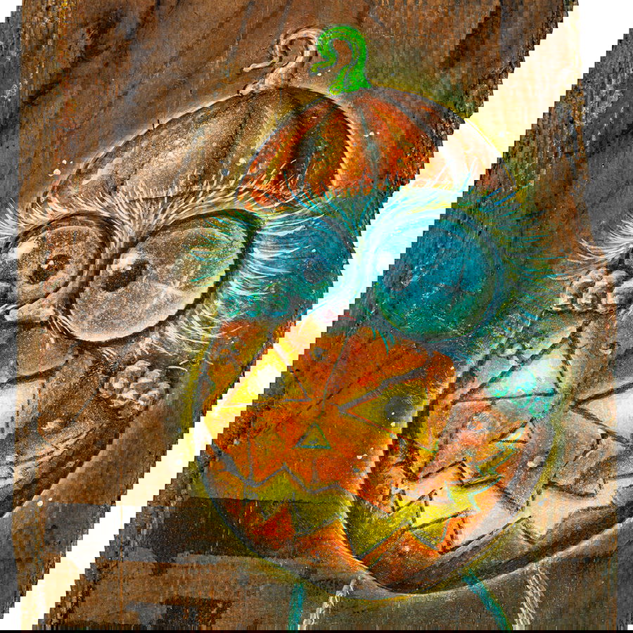         Smooth, slightly shiny pumpkin monster wall mural - Whimsical design with bright colours - Colourful
    