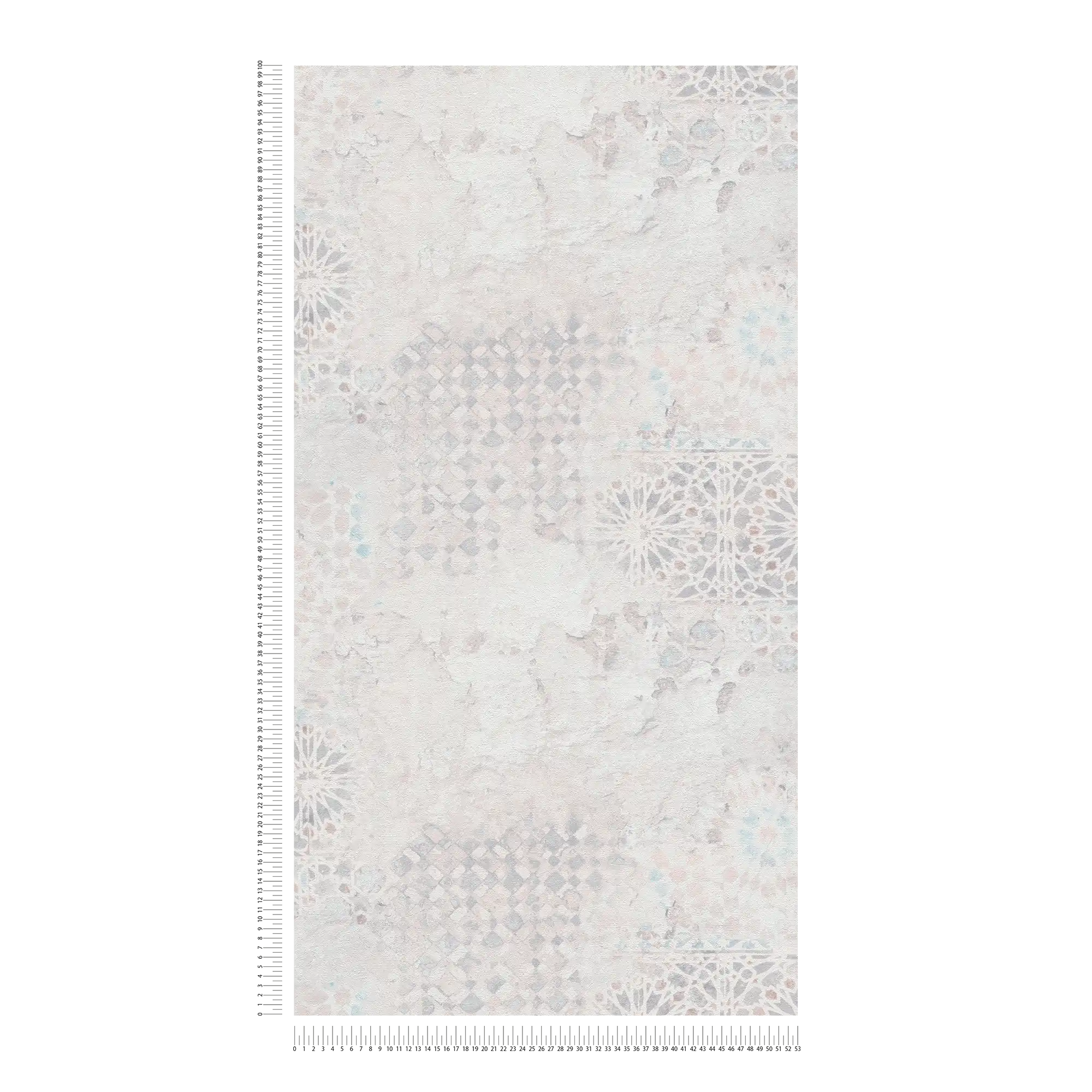             Mustertapete mit Mosaik Design im Vintage Stil – Grau, Grün, Lila
        