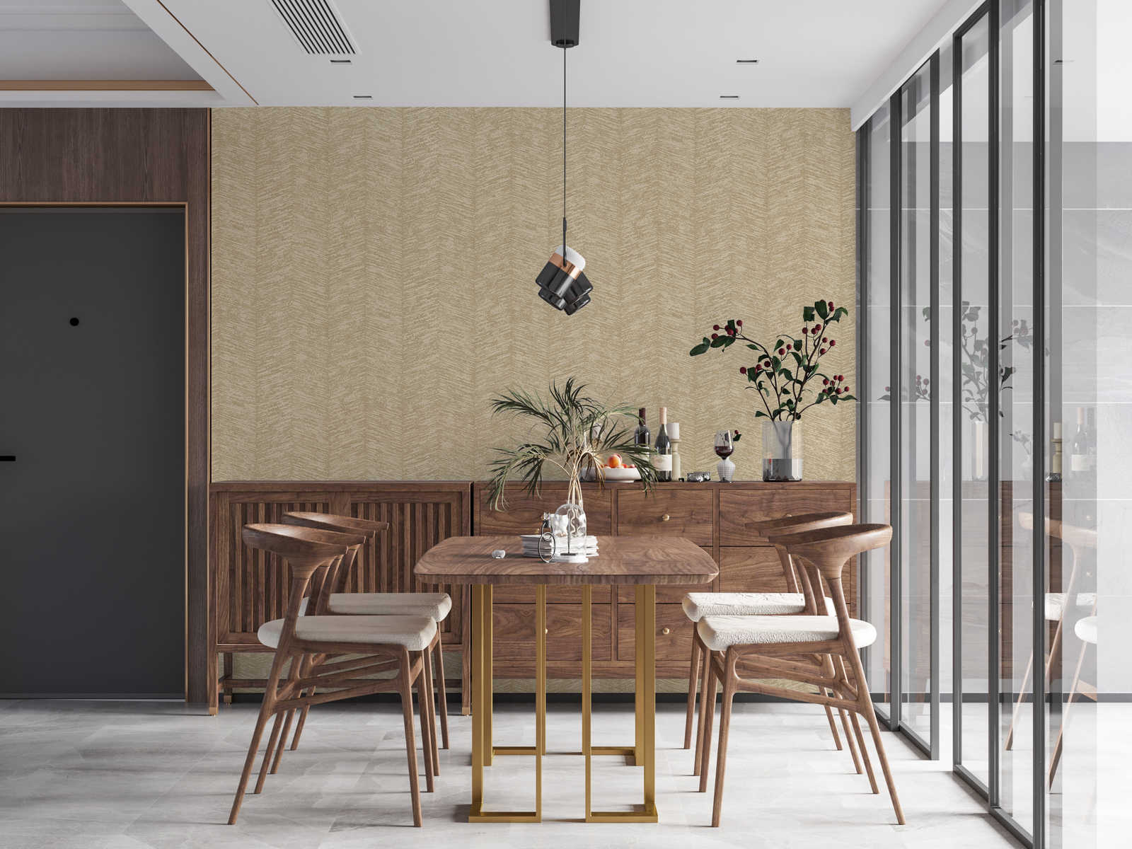             Ethno Tapete Vlies mit Struktureffekt – Beige, Metallic
        