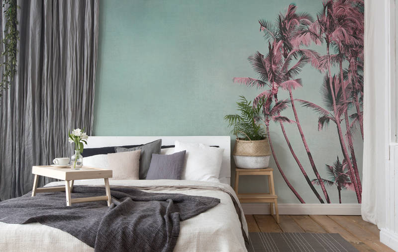 King-Bett, Wandbild, Palmenwand, Schlafzimmer-Dekoration, Nachttisch