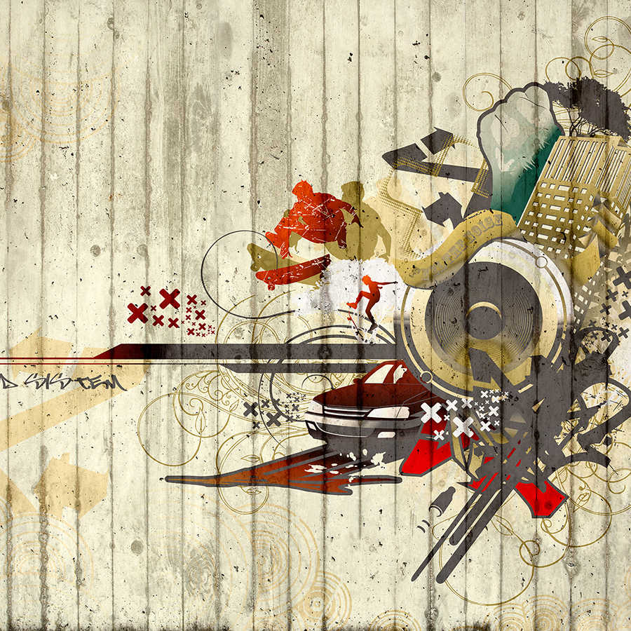 Kunst, Grafiken, Malerei, Florales Design, Mauer