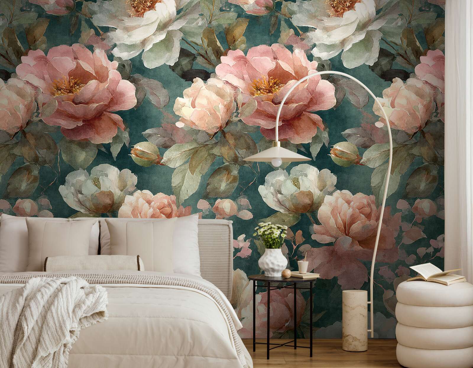 Blumenmuster, Wandtapete, Floral wallpaper, Teppichbett, Raumdeko