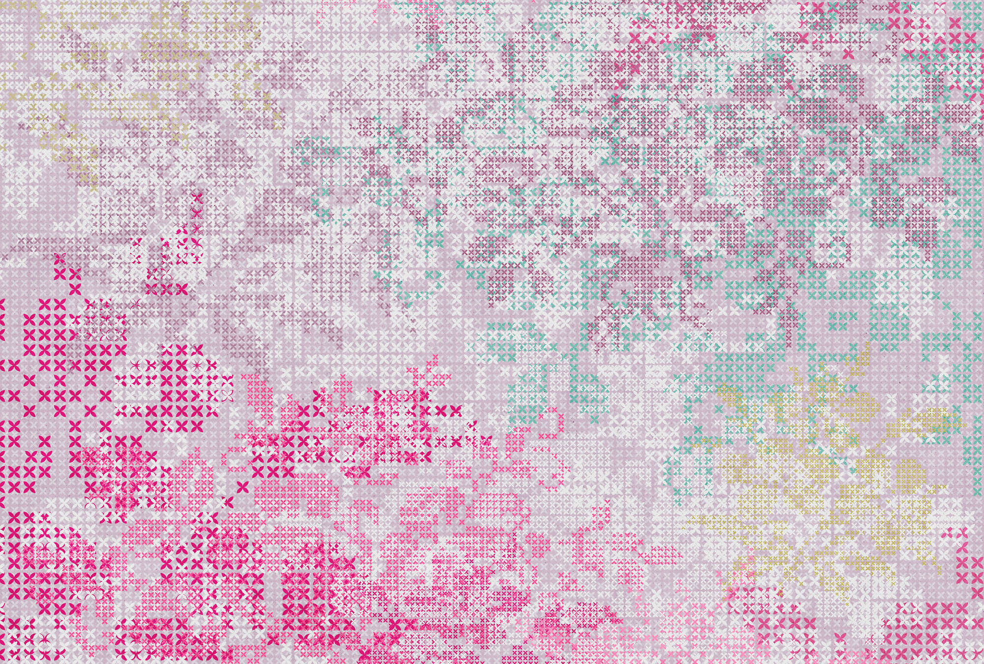             Fototapete mit grafischem Pixel Muster – Rosa, Grau
        
