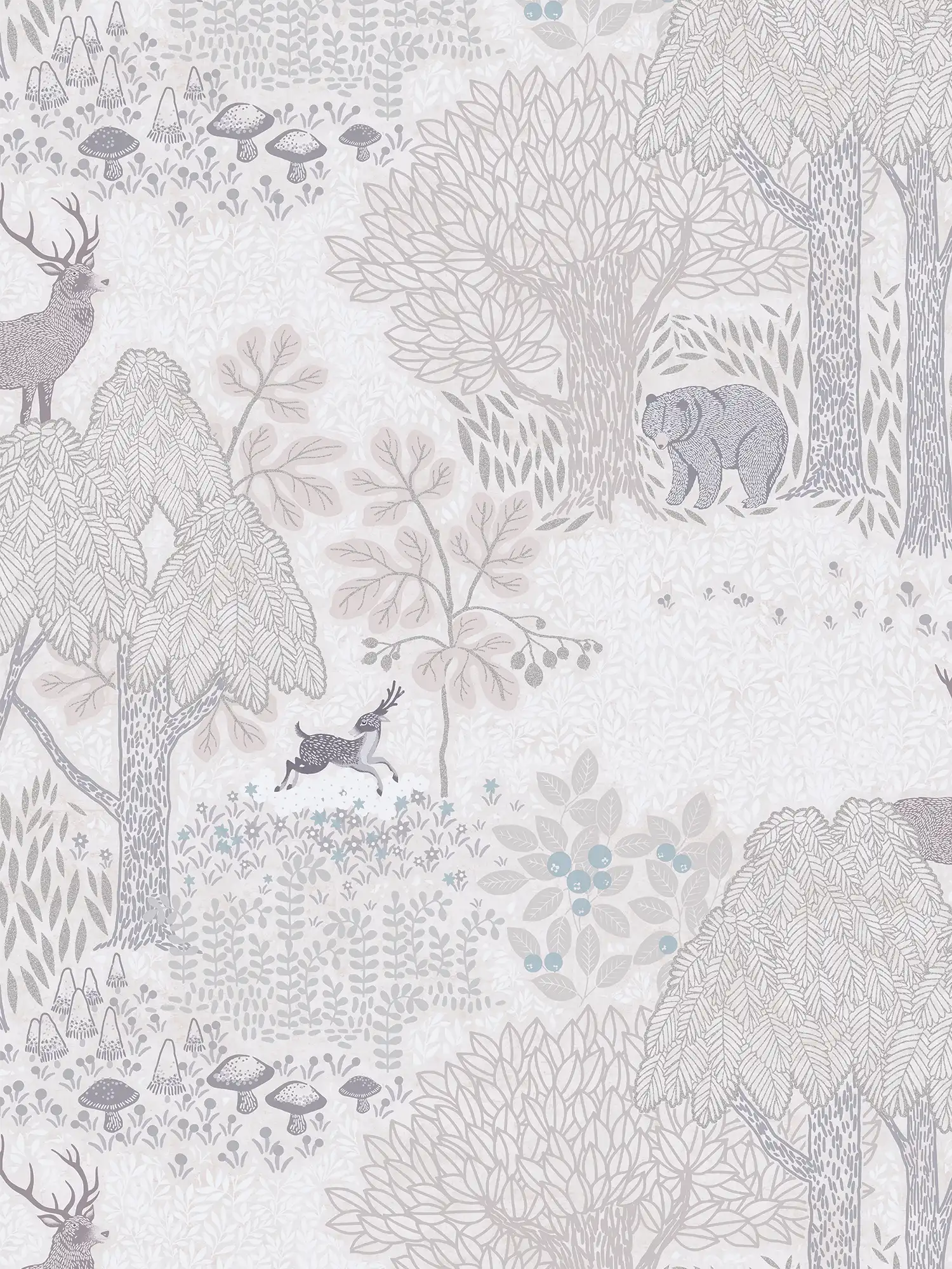 Kinderzimmer Vliestapete Märchenwald mit Waldttieren für eine beruhigende Atmosphäre – Braun, Creme, Weiß