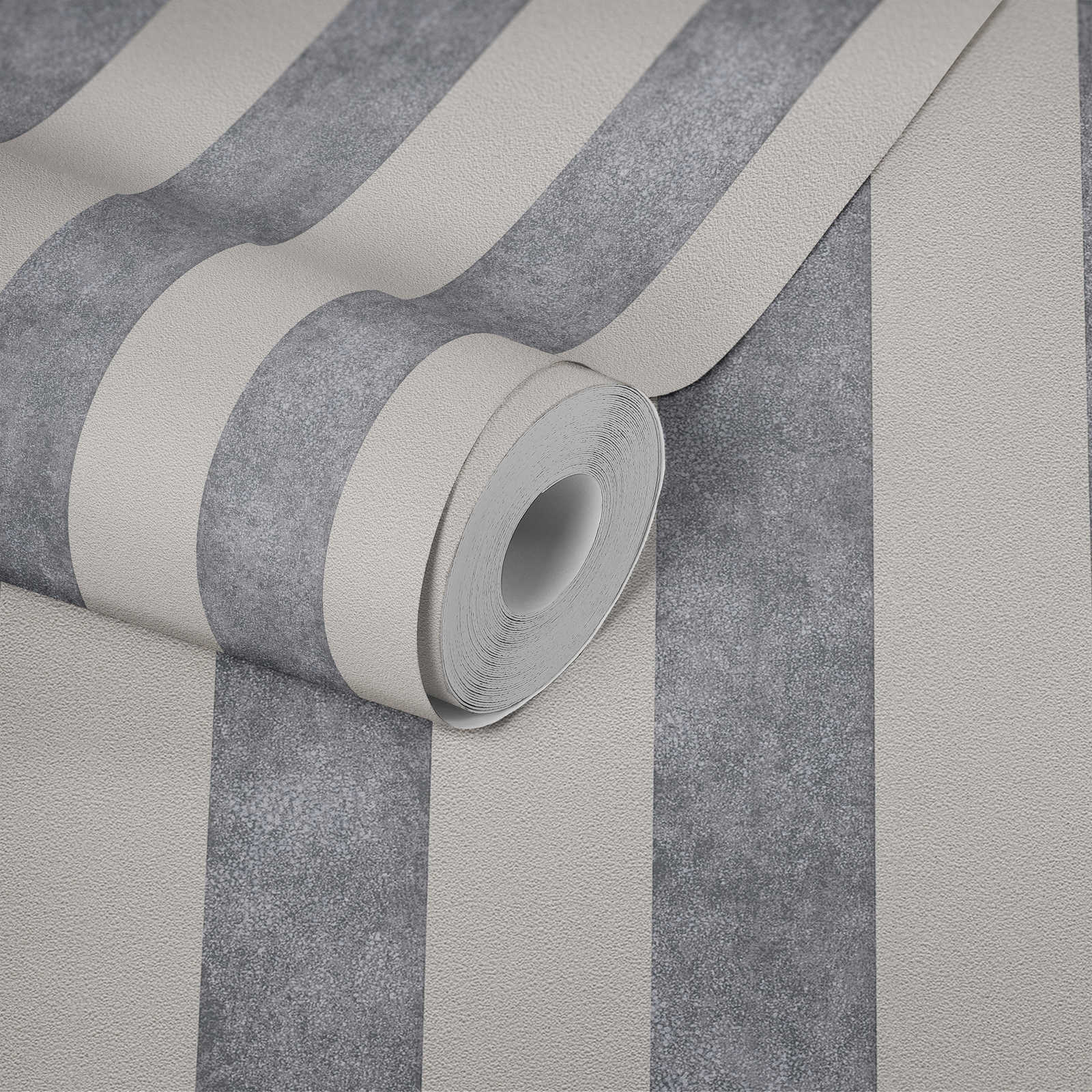             Blockstreifen-Tapete mit Farb- und Strukturmuster – Schwarz, Grau, Beige
        