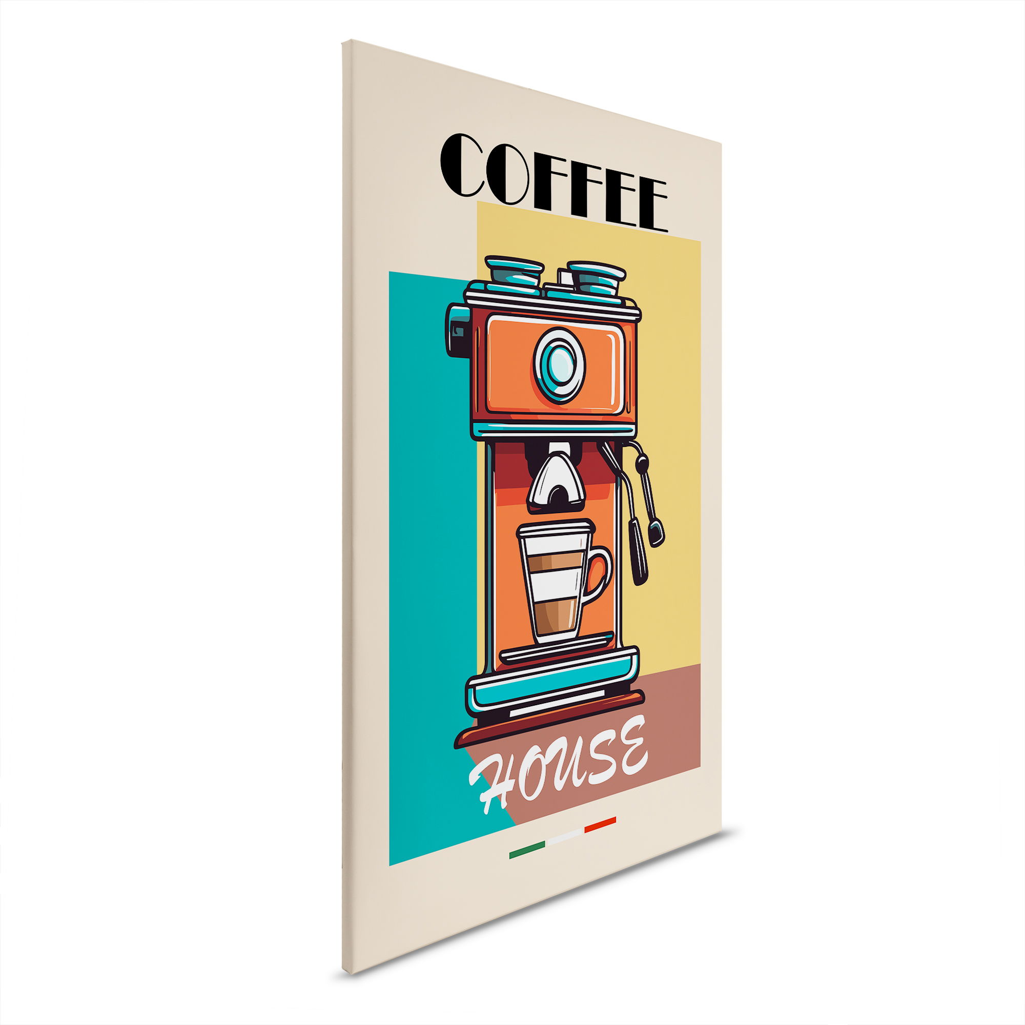         Tableau toile Coffee House - Œuvre d'art rétro de machine à café - 30 x 45 cm - Multicolore, Beige
    