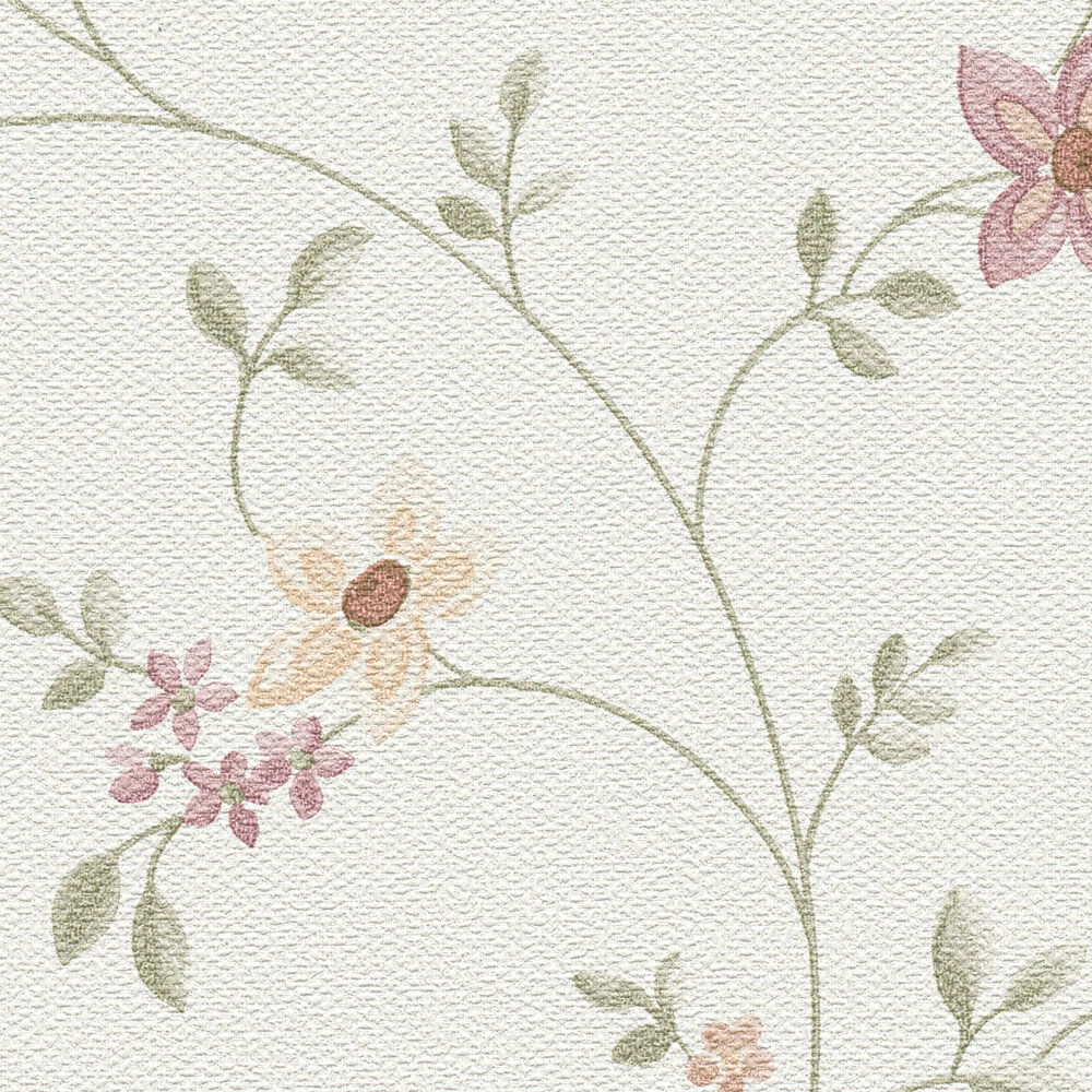             Selbstklebendes Panel mit filigranem Blumenmuster in sanften Tönen – Verspielter Landhausstil für ein gemütliches Ambiente – Bunt, Grün, Creme
        