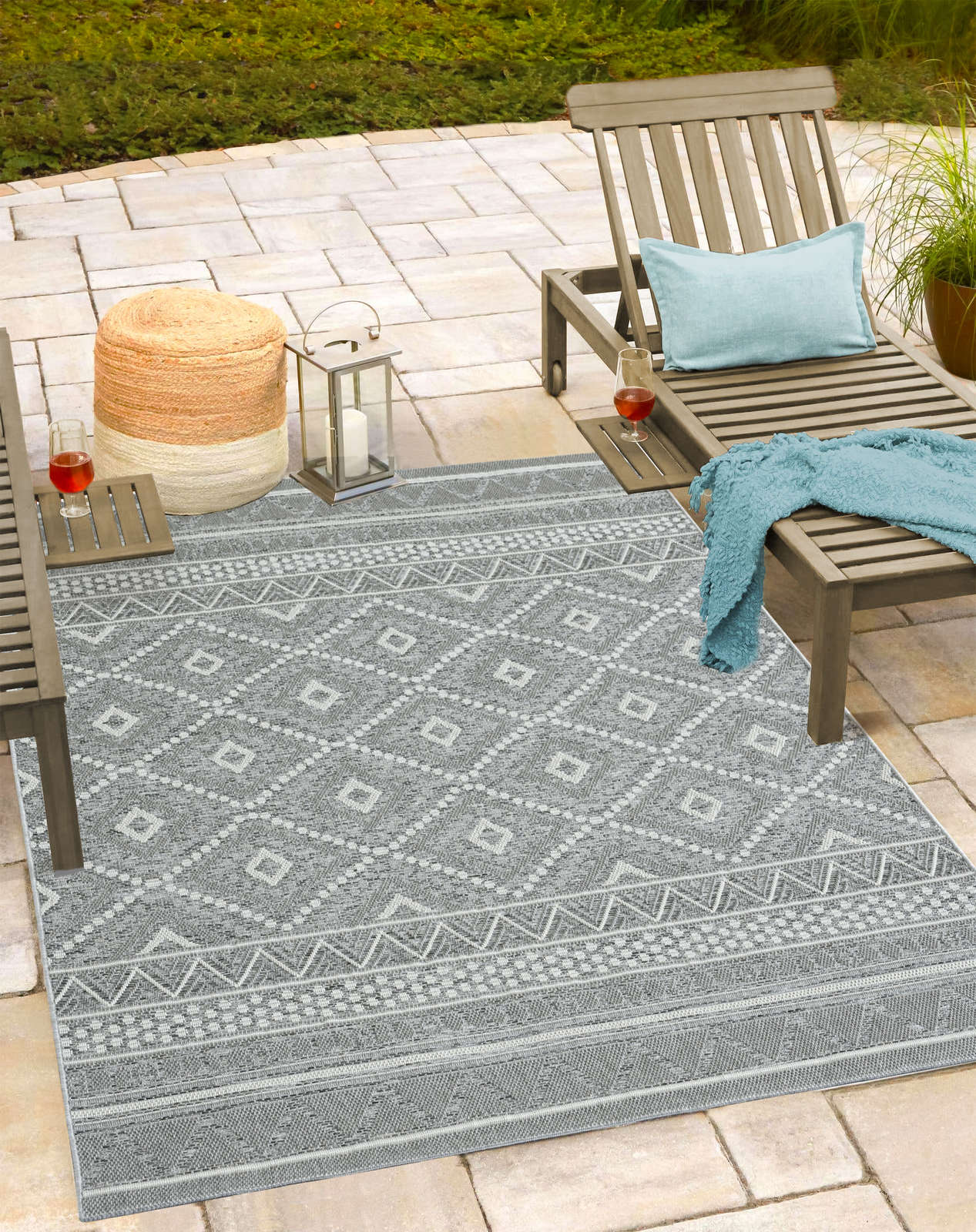 Grey Picnic Pattern Patterned Outdoor Rug - Grey | DD126943 | A.S.