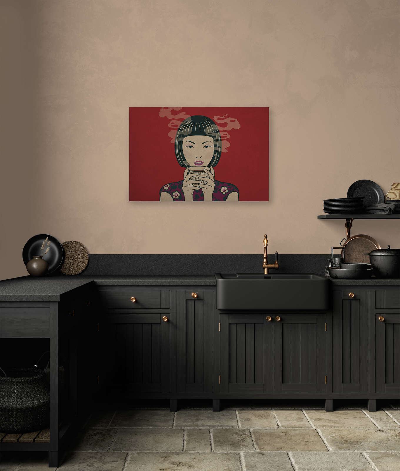             Akari 1 - Zeit für Tee, Mangastyle auf Leinwandbild - Pappe Struktur – 0,90 m x 0,60 m
        