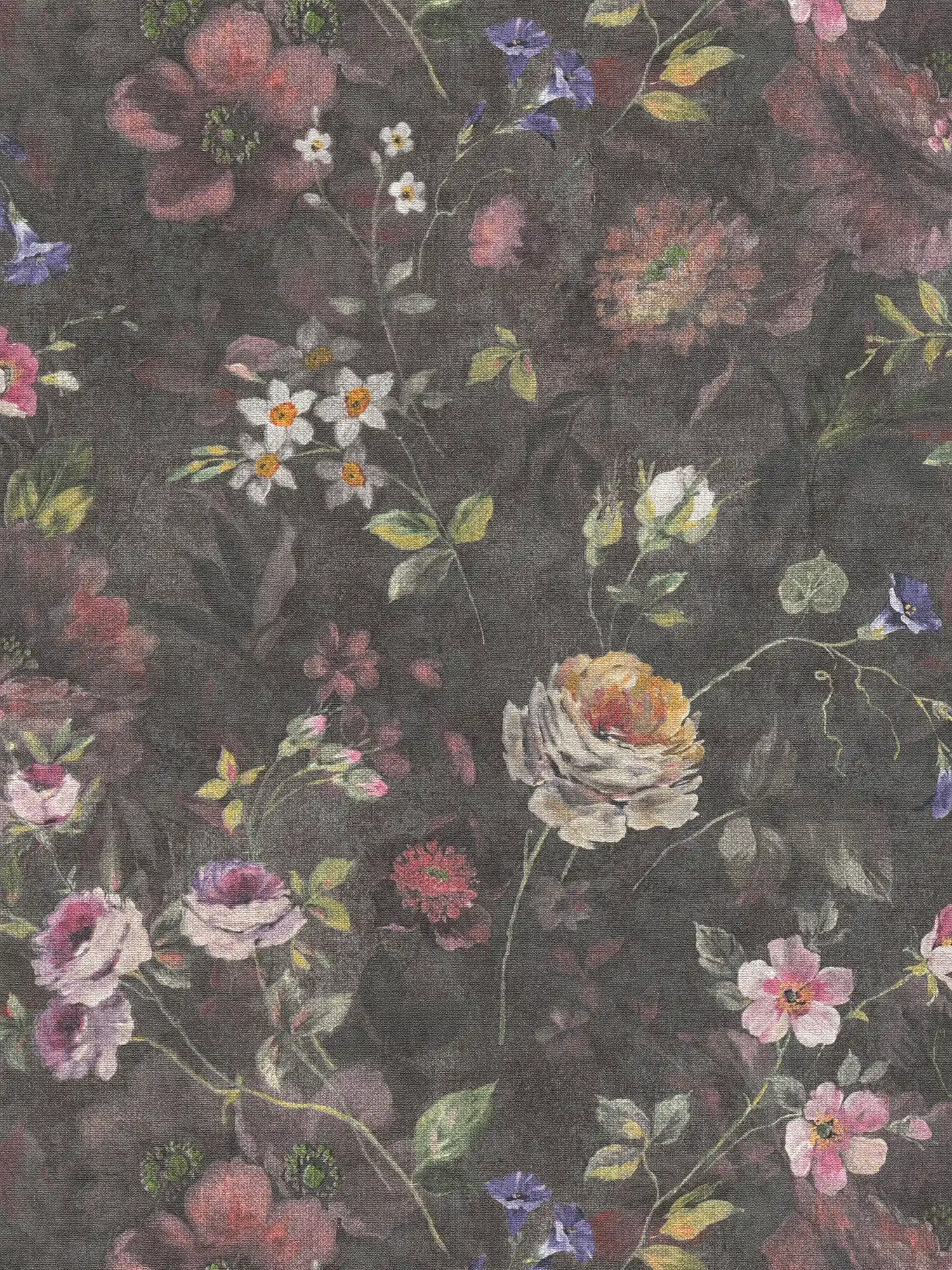         Floral non-woven wallpaper with floral pattern PVC-free - black, coloured, green
    