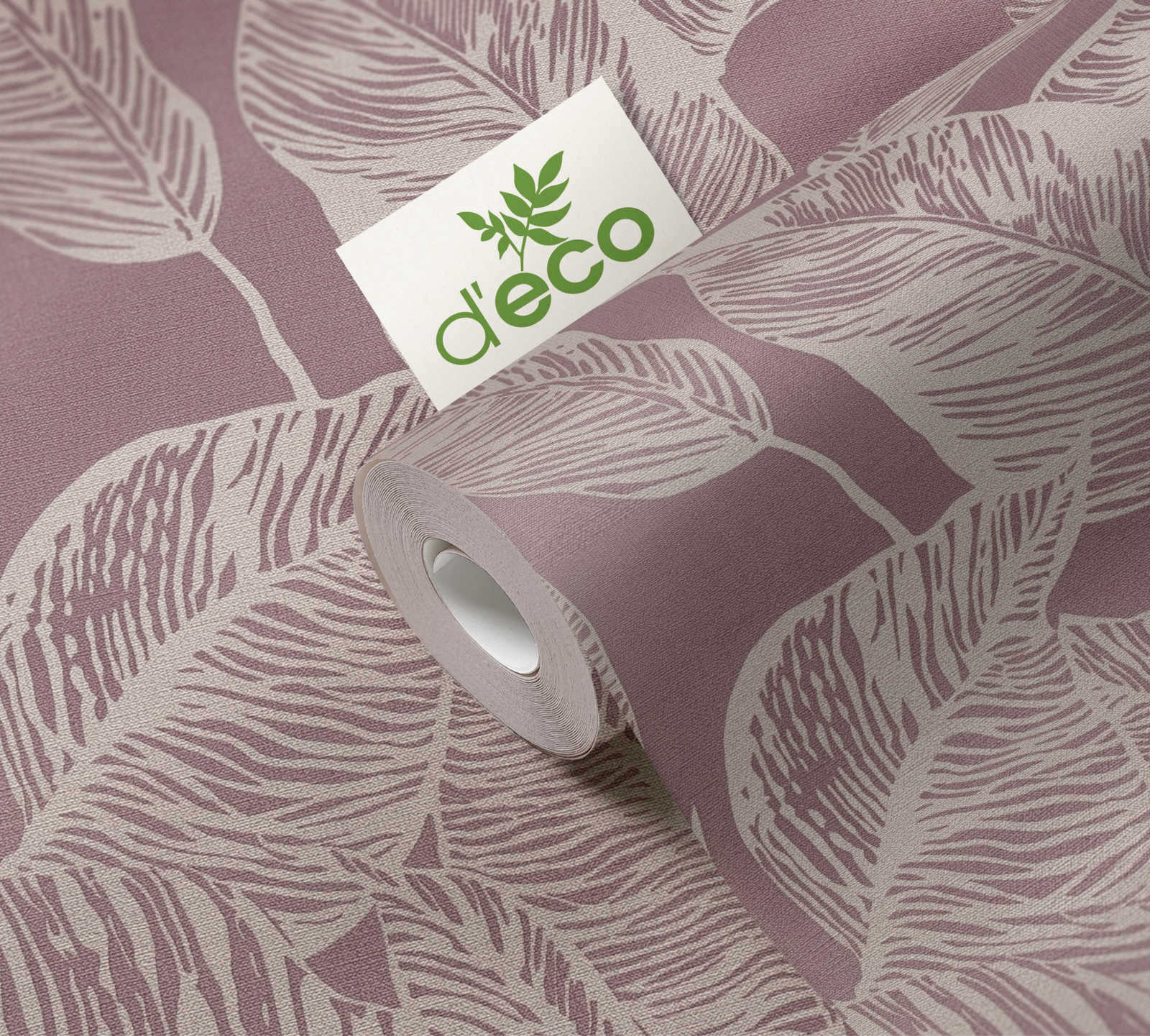             PVC-freie Vliestapete mit Blättermotiv – Rosa, Creme
        