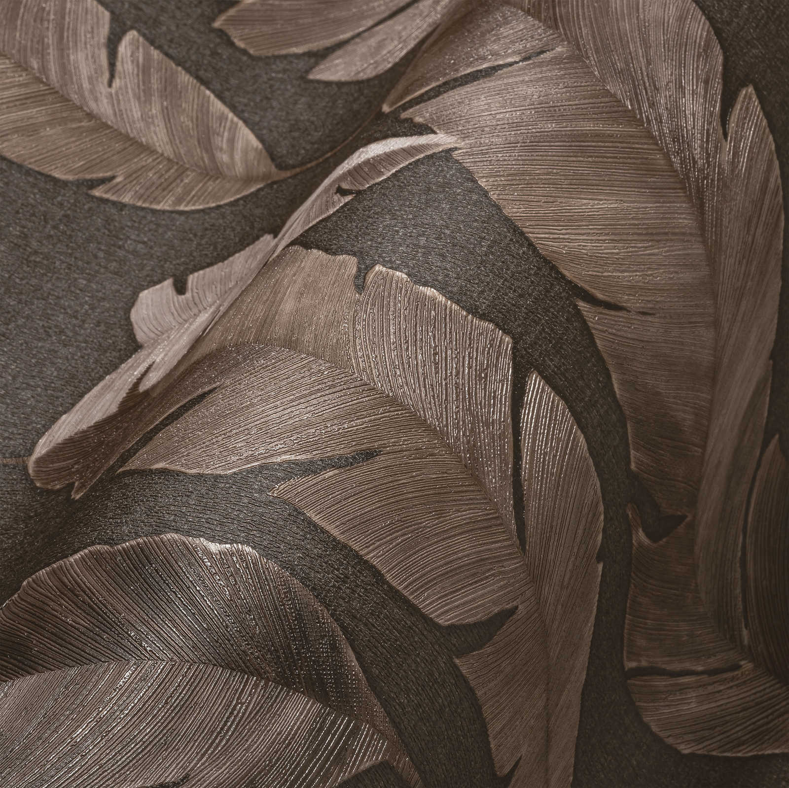             Jungle Onderlaag behang met Licht Glimmende Palmbladeren - Bruin
        