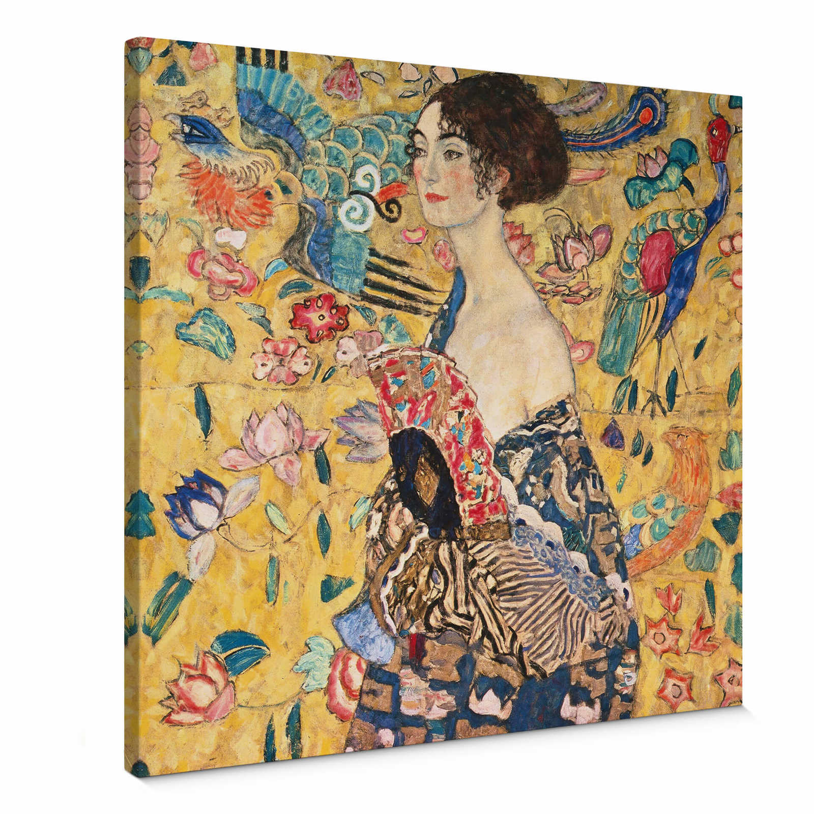         Vierkant canvas schilderij "Dame met waaier" van Klimt - 0.50 m x 0.50 m
    