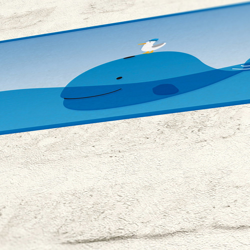             Happy Whale Friends" Kinderkamer Border voor Jongens - Blauw, Wit
        