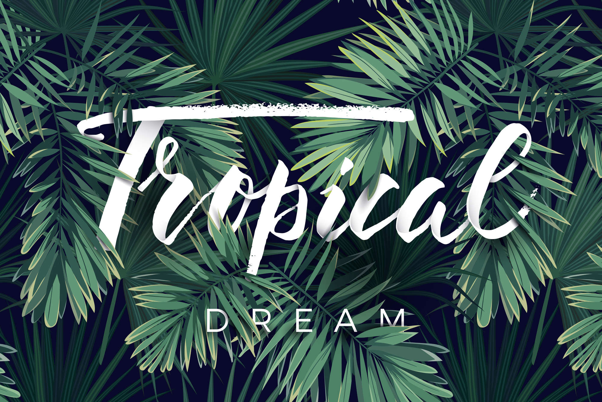             Grafik Fototapete 'Tropical Dream' Schriftzug auf Premium Glattvlies
        