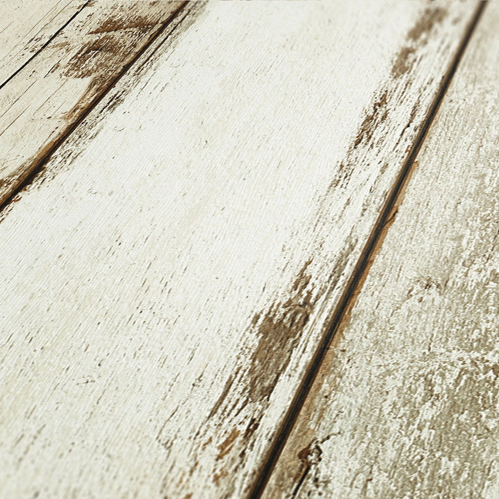             Vintage Holztapete, Used Optik, rustikaler Landhausstil – Creme, Braun
        
