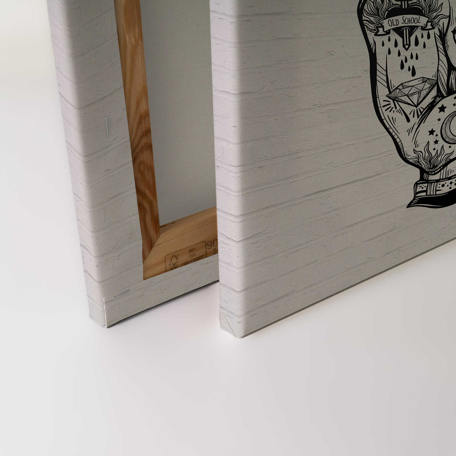             Schwarz-Weißes Leinwandbild Steinwand mit Grafik Muster – 0,90 m x 0,60 m
        