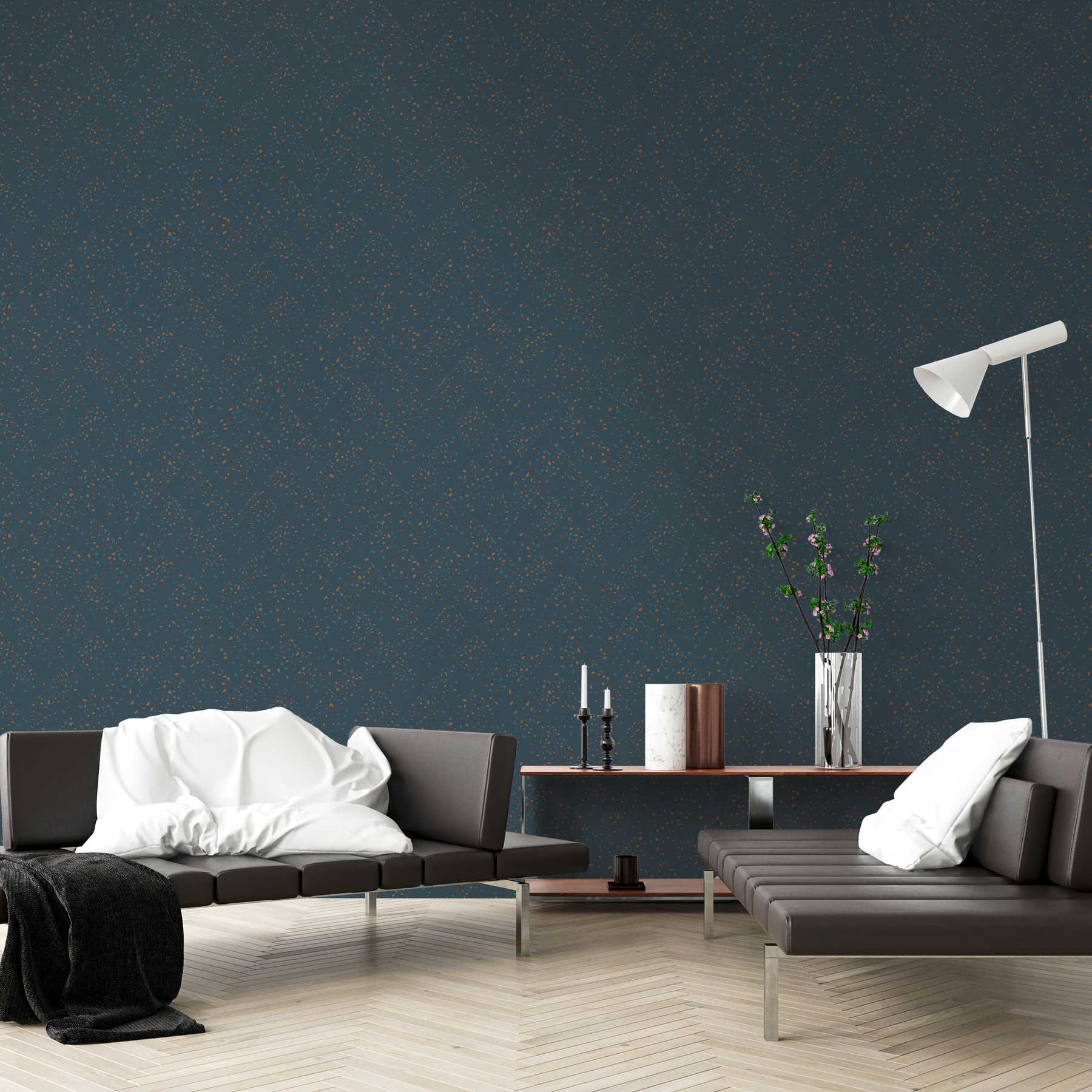 Vliestapete mit Terrazzo Muster – Blau, Grün, Braun