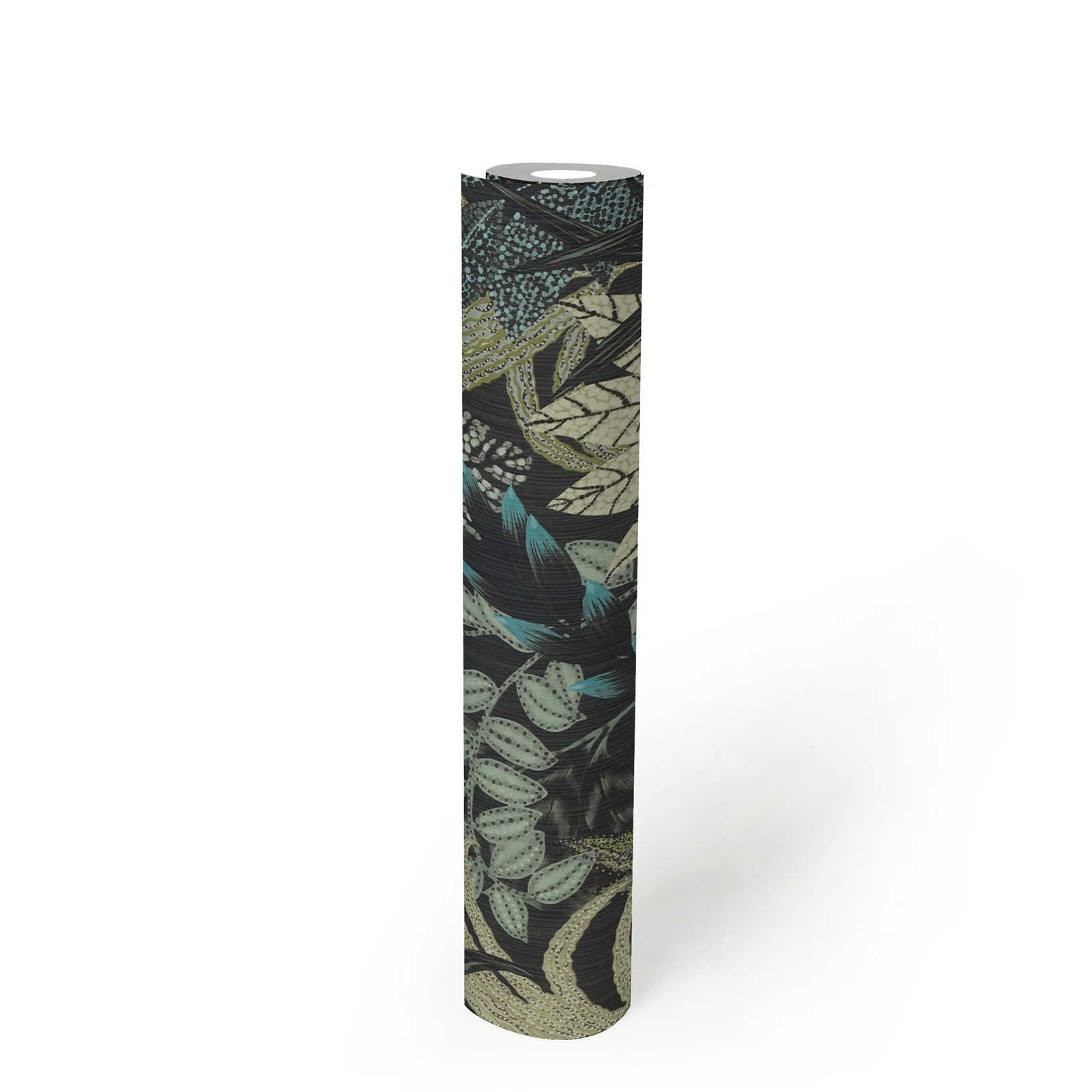             Nature pattern wallpaper with jungle design - green, black
        