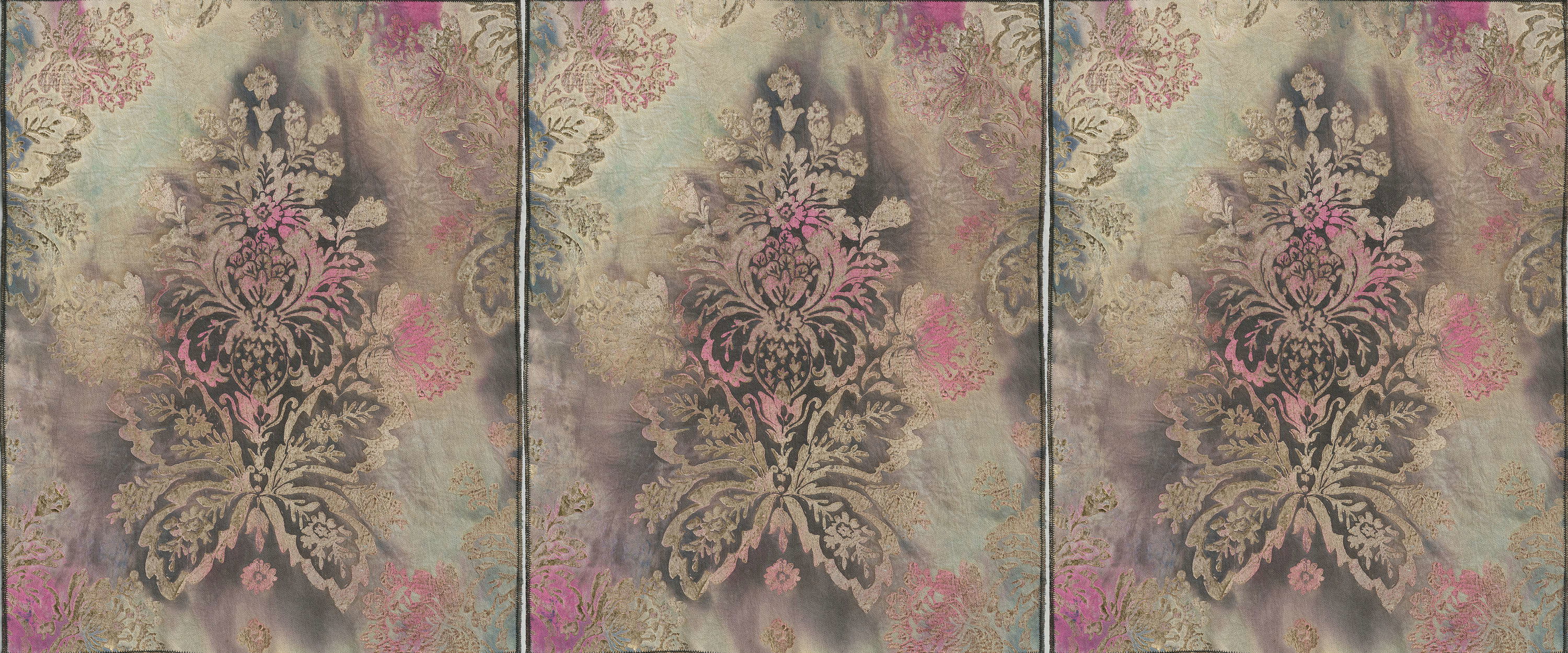             Barock Stil Vliestapete – Fototapete mit floralem Ornament Muster – Beige, Rosa
        