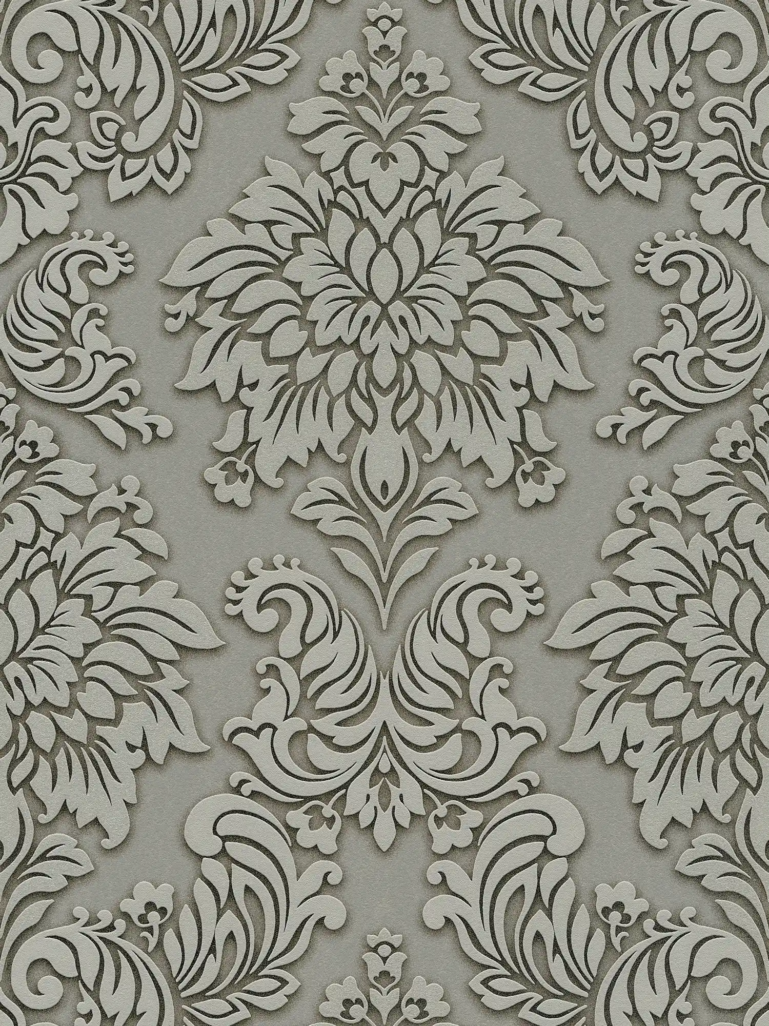        Baroque wallpaper ornaments with glitter effect - grey, silver, beige
    