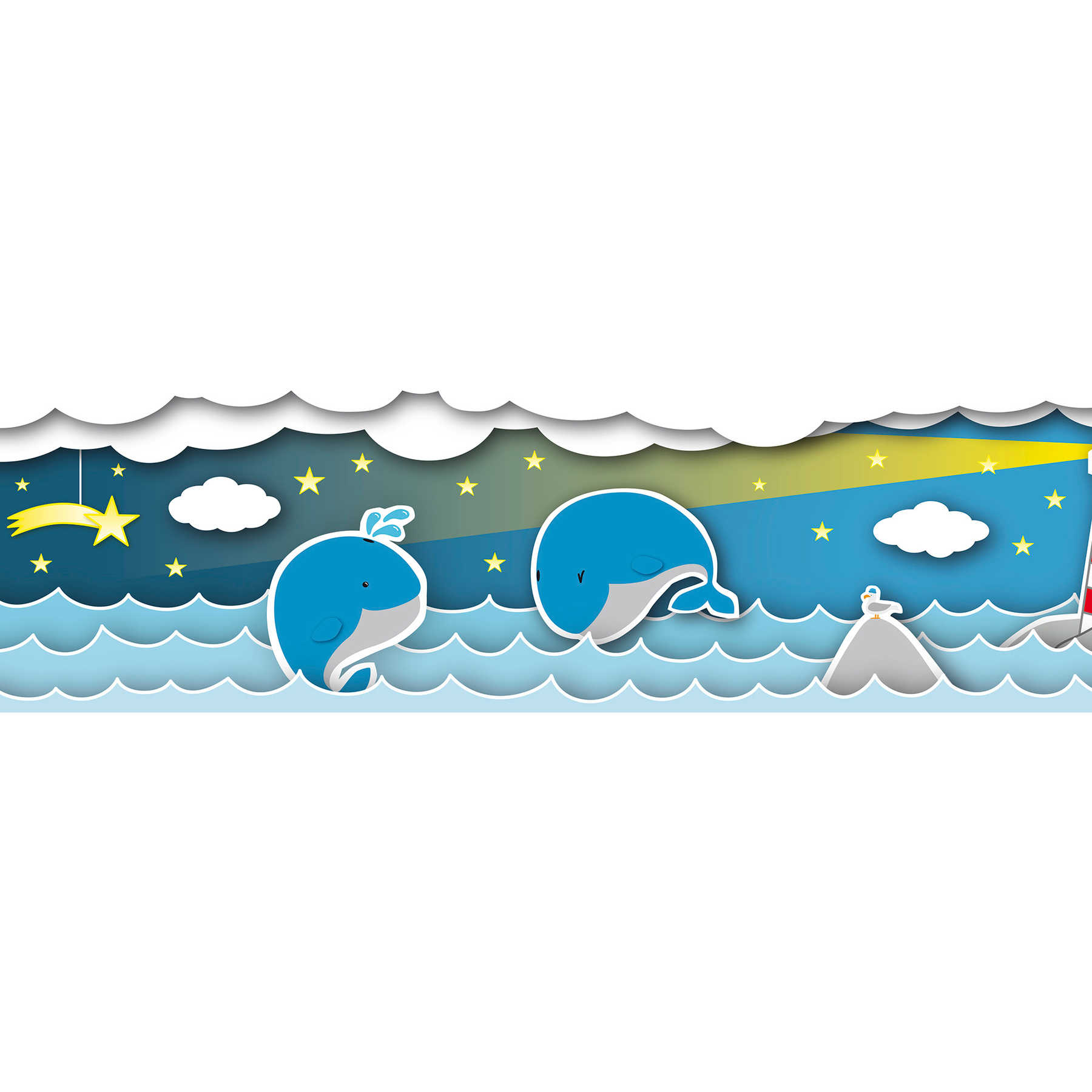         Zelfklevende rand "Watertheater" vuurtoren - blauw, rood, geel
    