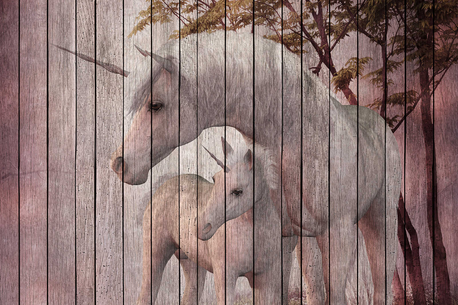             Fantasy 4 - Einhorn & Holzoptik Leinwandbild – 0,90 m x 0,60 m
        