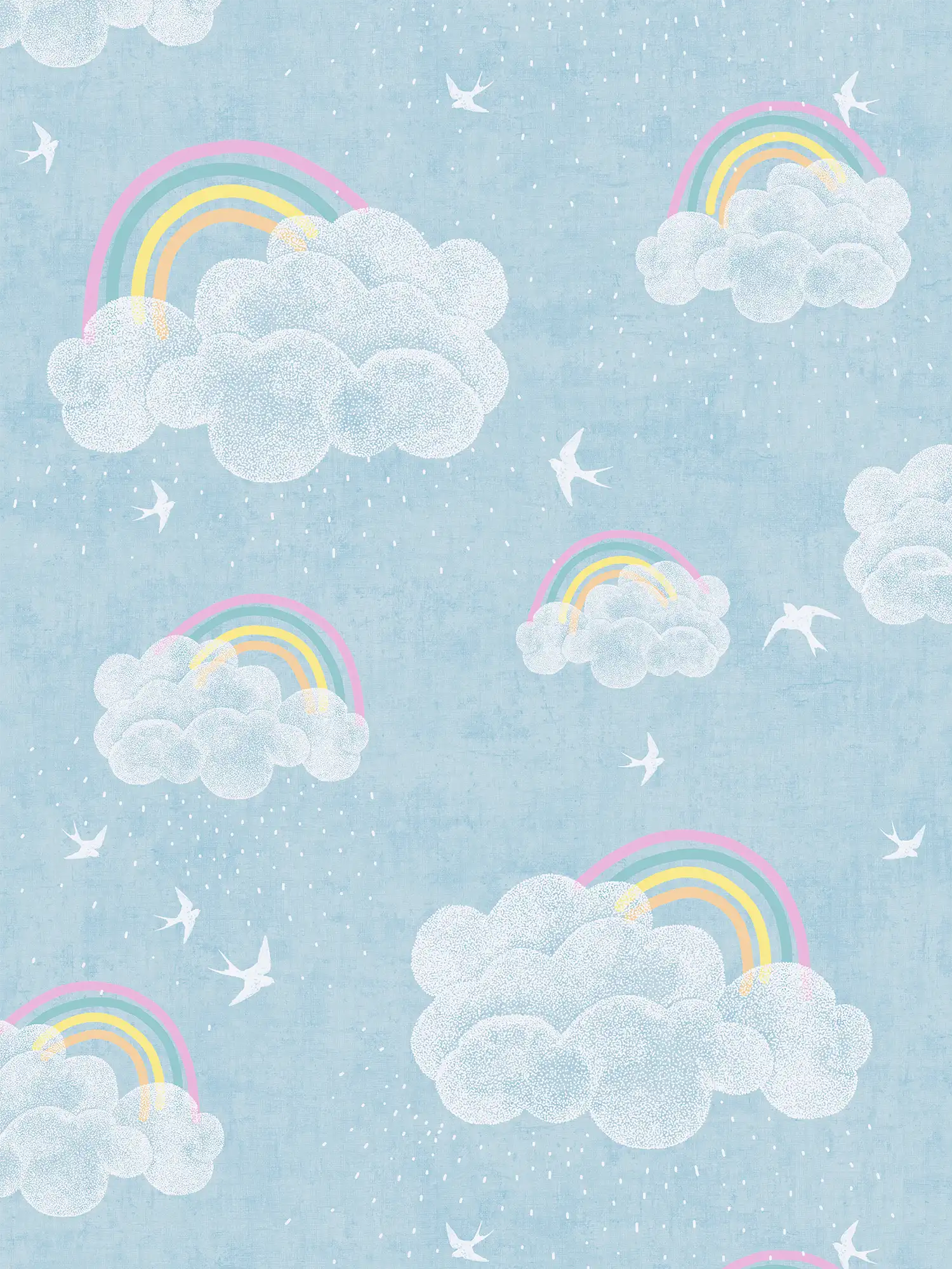         Kinderzimmer Vliestapete mit Regenbögen und Wolken – Bunte Himmelswelt für fröhliche Kinderzimmer – Blau, Bunt, Weiß
    