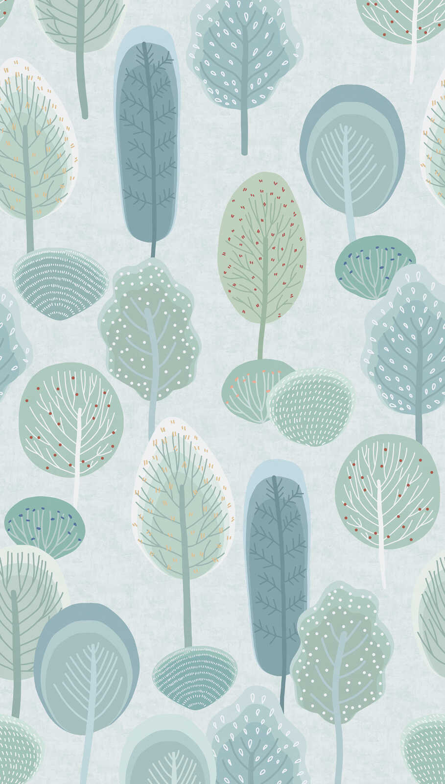             Vliestapeten Panel 159cm Breite x 280cm Höhe 'Waldtraum' – Bunte Bäume für ein zauberhaftes Kinderzimmer, glatte Oberfläche – Blau, Grün
        